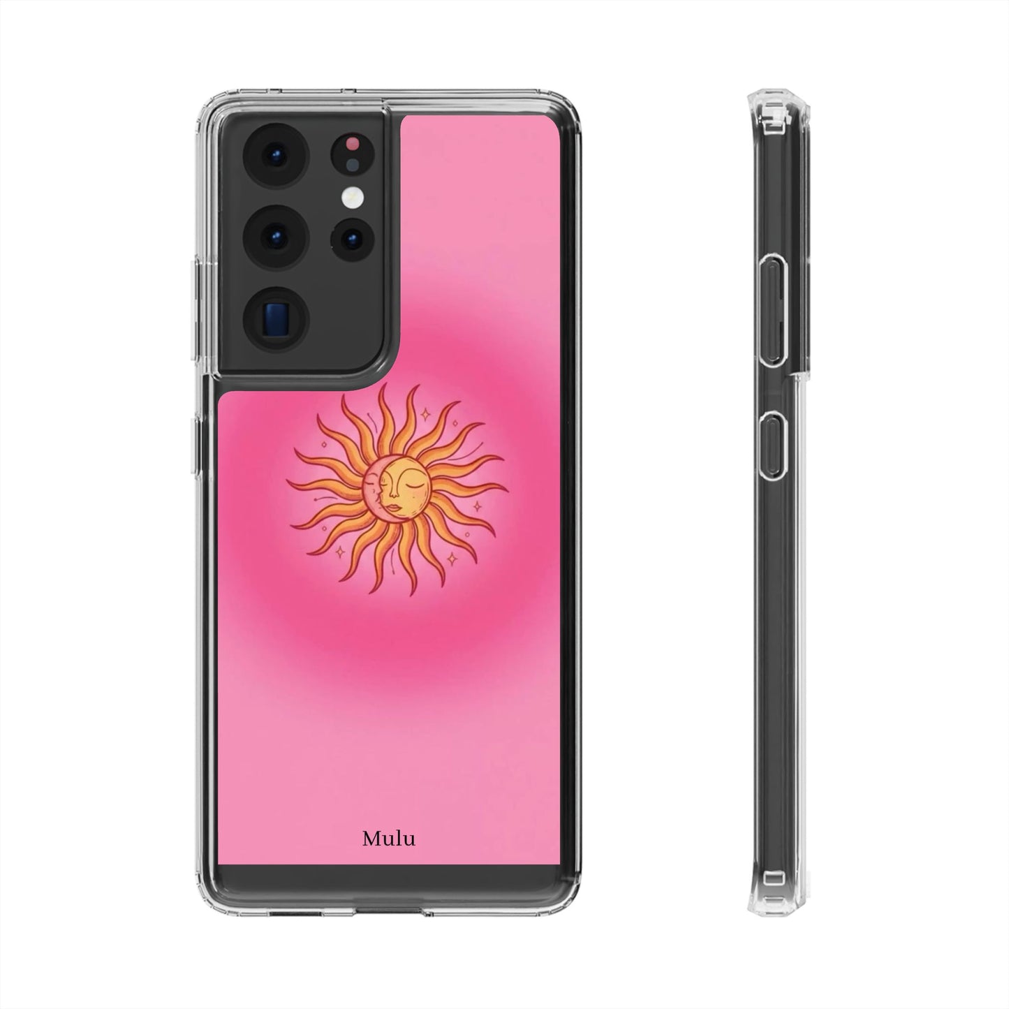 Pink Sun Phone Case — Radiant Sunburst Impact-Resistant Clear Case
