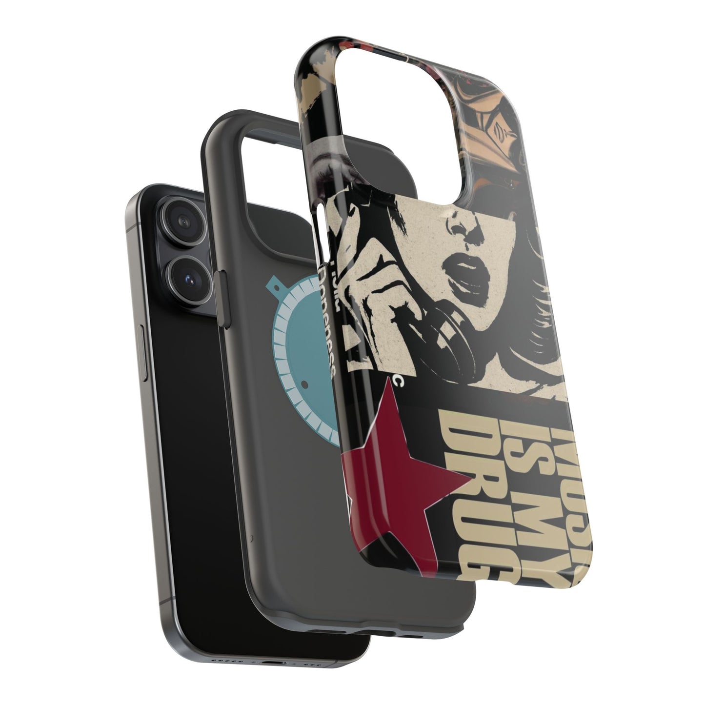 Magnetic Impact Phone Case — Retro Pop Art "Music Is My Drug" Design
