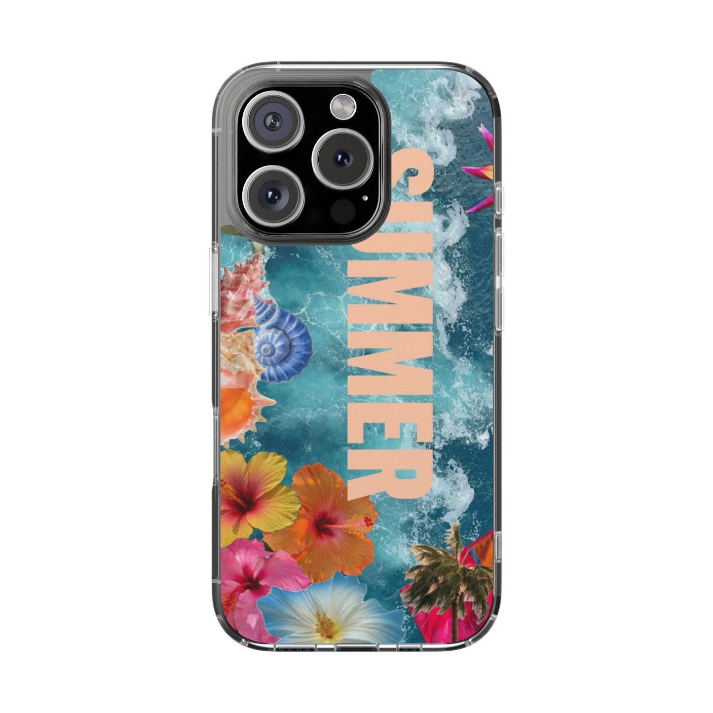 Summer Floral Clear Impact Phone Case — "SUMMER" Tropical Hibiscus Design