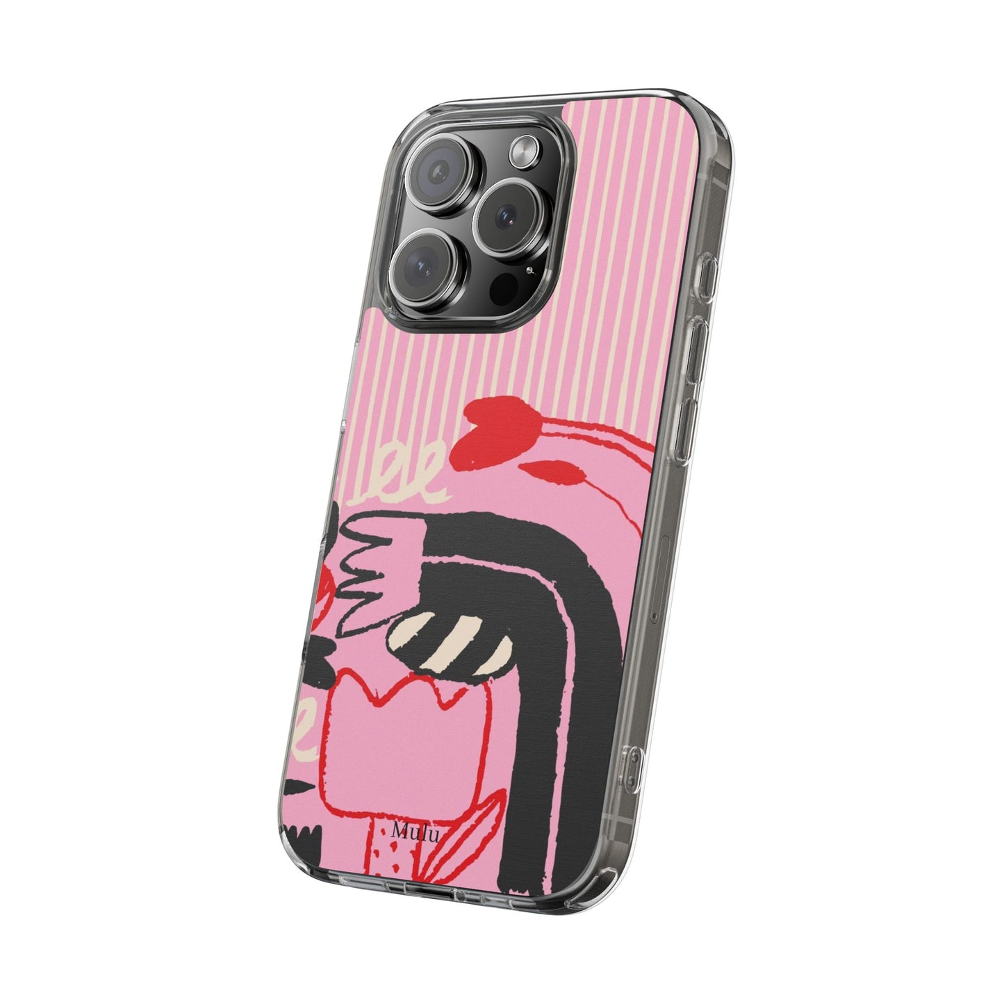 Clear Impact-Resistant Case — Pink Cute Heart Cartoon Design