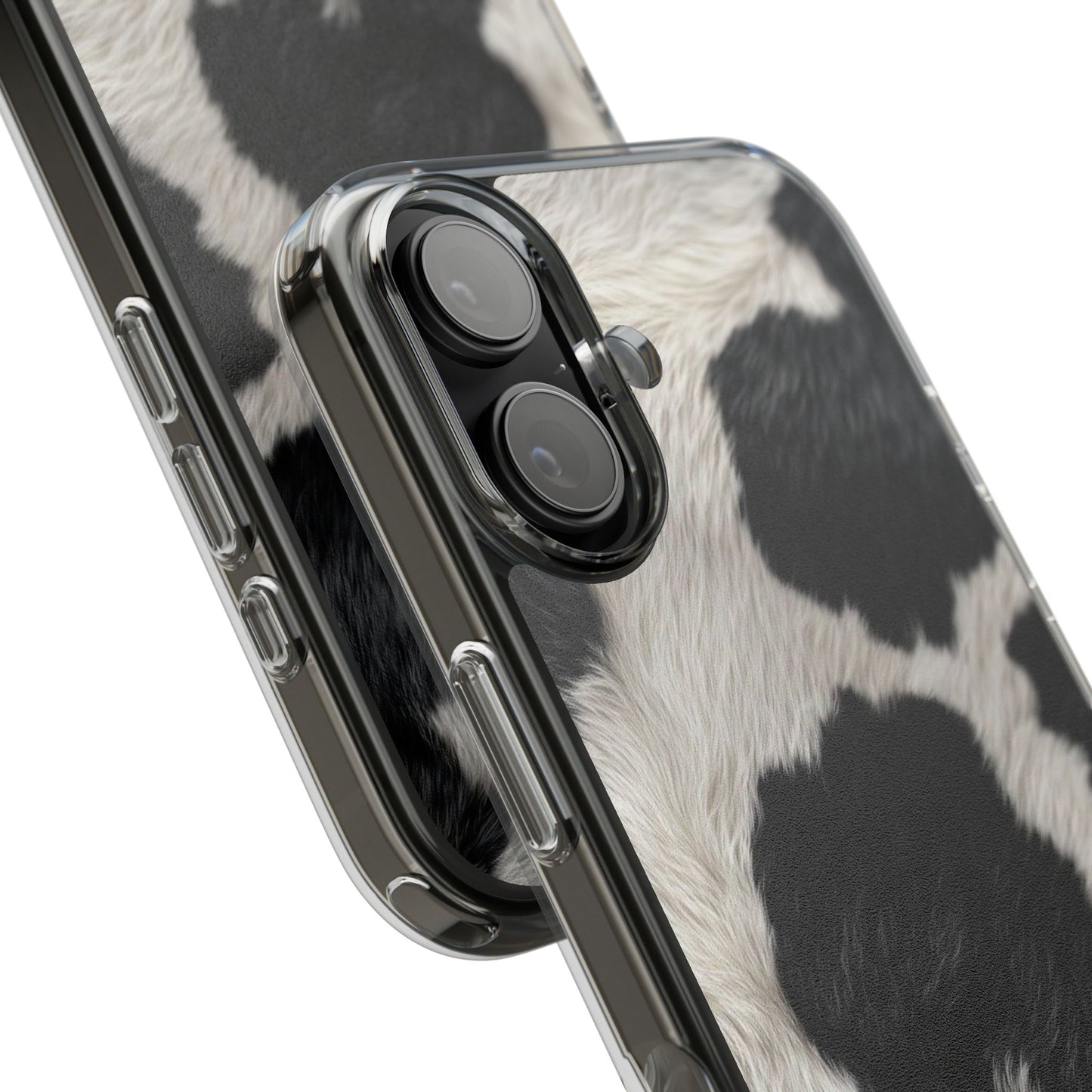 Cow Print Clear Impact Phone Case — Faux Fur Black & White Protection