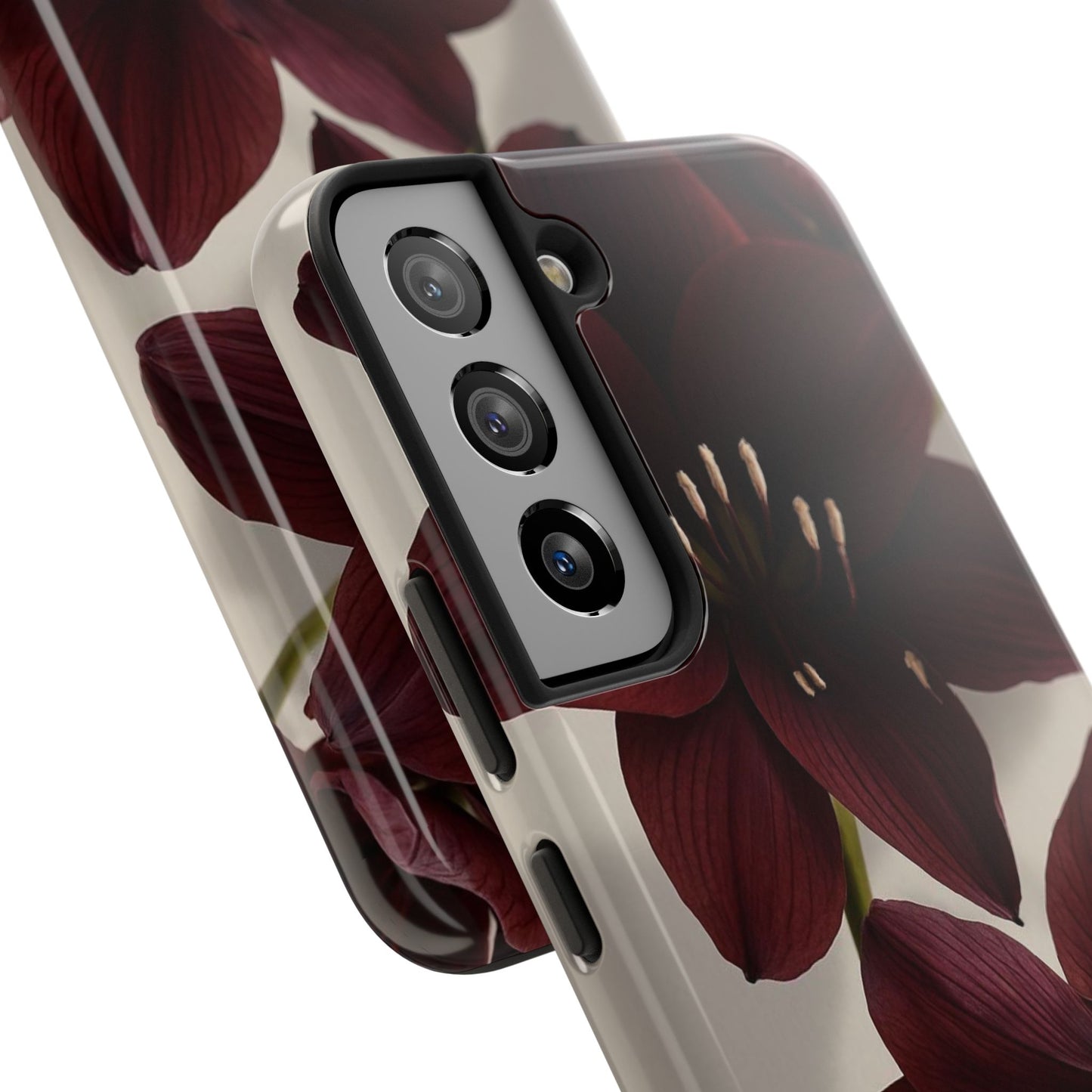 Amaryllis Noir Tough Phone Case — Dark Burgundy Floral Protective Cover