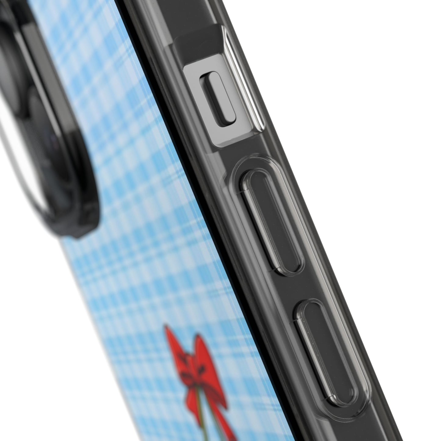 Clear Cherry Gingham Phone Case — Impact-Resistant Clear Case with Red Cherry Design