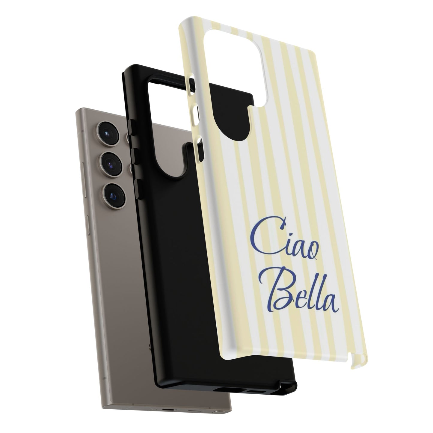 Ciao Bella Phone Case – Striped Elegant Italian Script Protective Cover