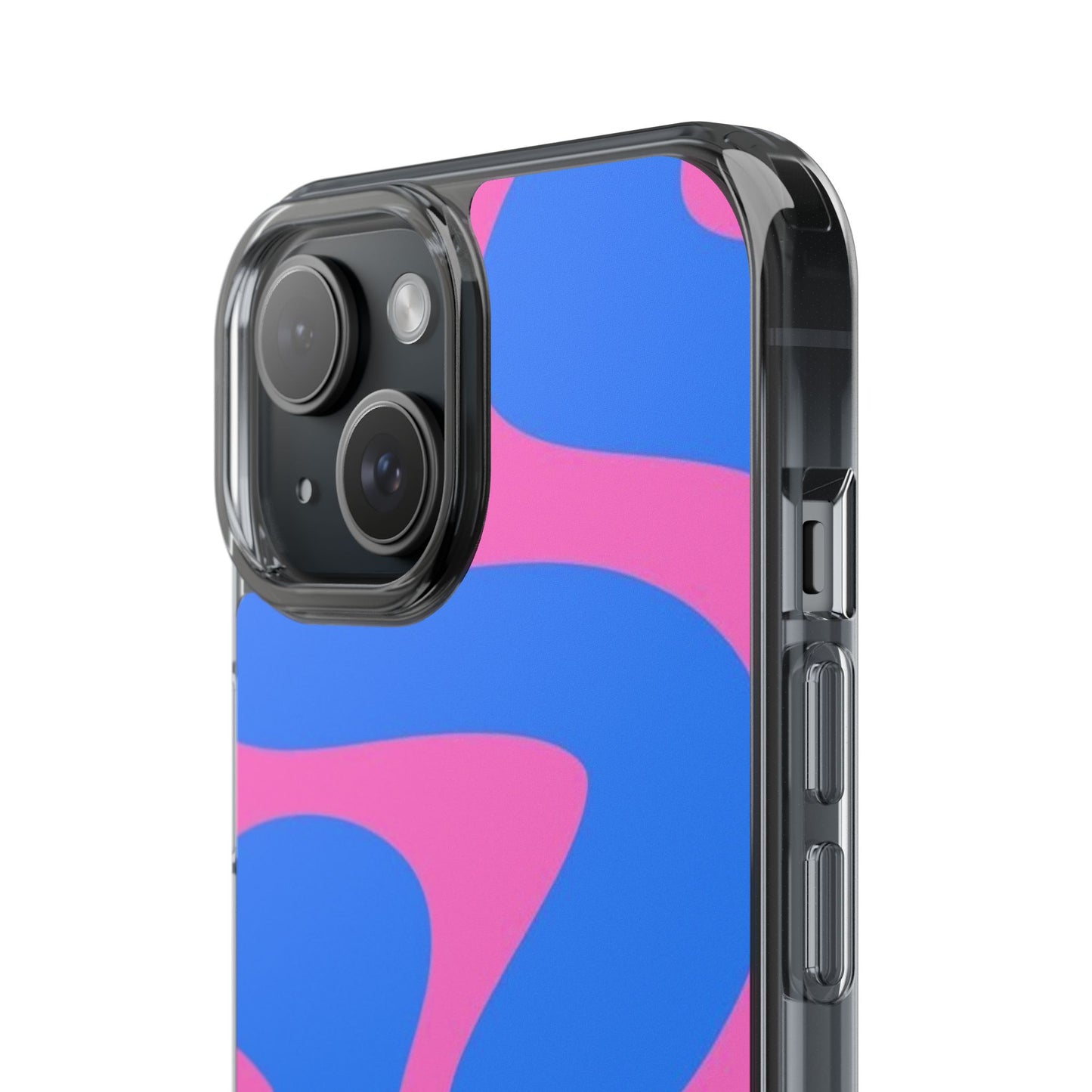 Clear Impact-Resistant Phone Case — Retro Blue & Pink Abstract Swirl