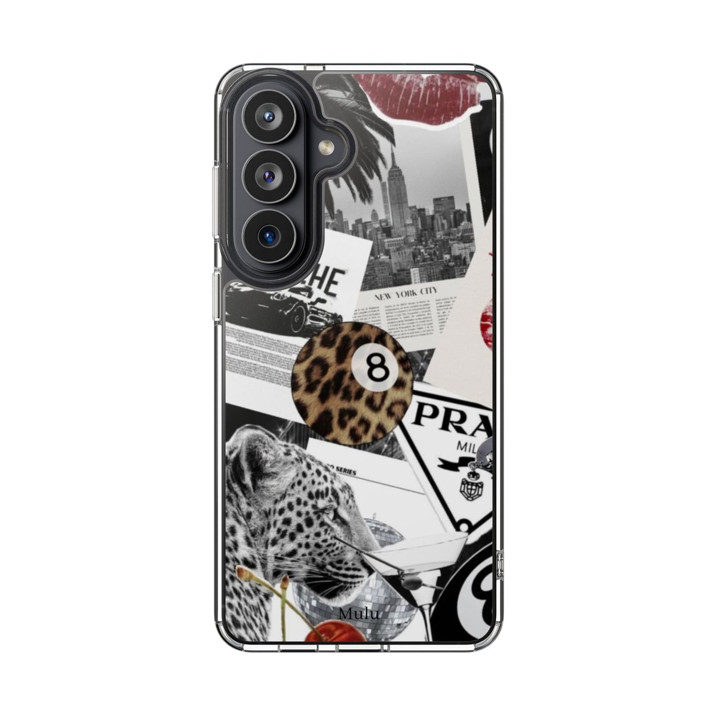 Clear Impact-Resistant Phone Case — Collage Luxury Leopard & Vintage Car Design