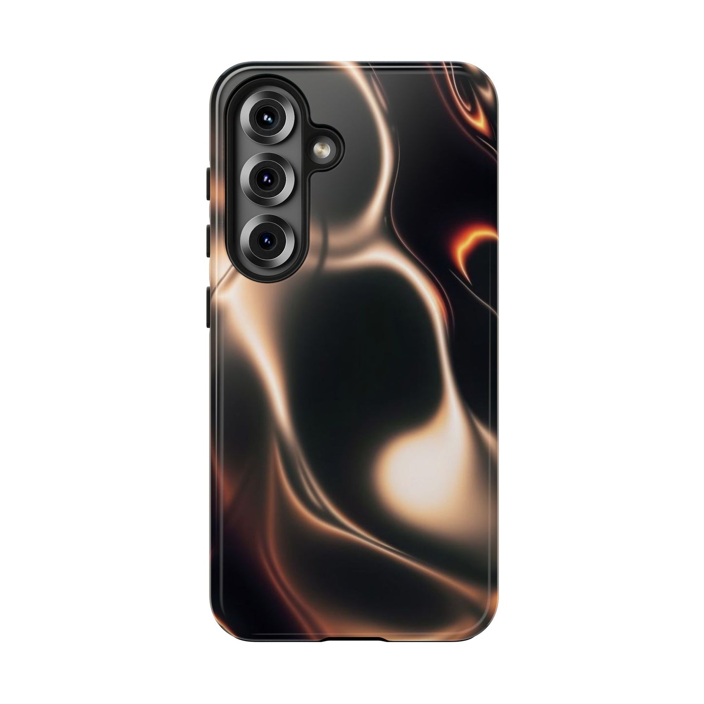 Abstract Liquid Glow Tough Phone Case — Black & Bronze Swirl Protective Cover