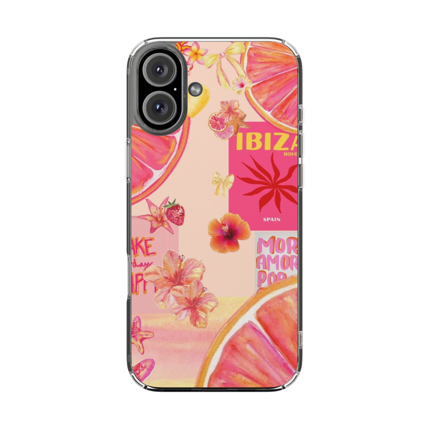 Clear Impact Phone Case — Pink Ibiza Citrus Floral Design