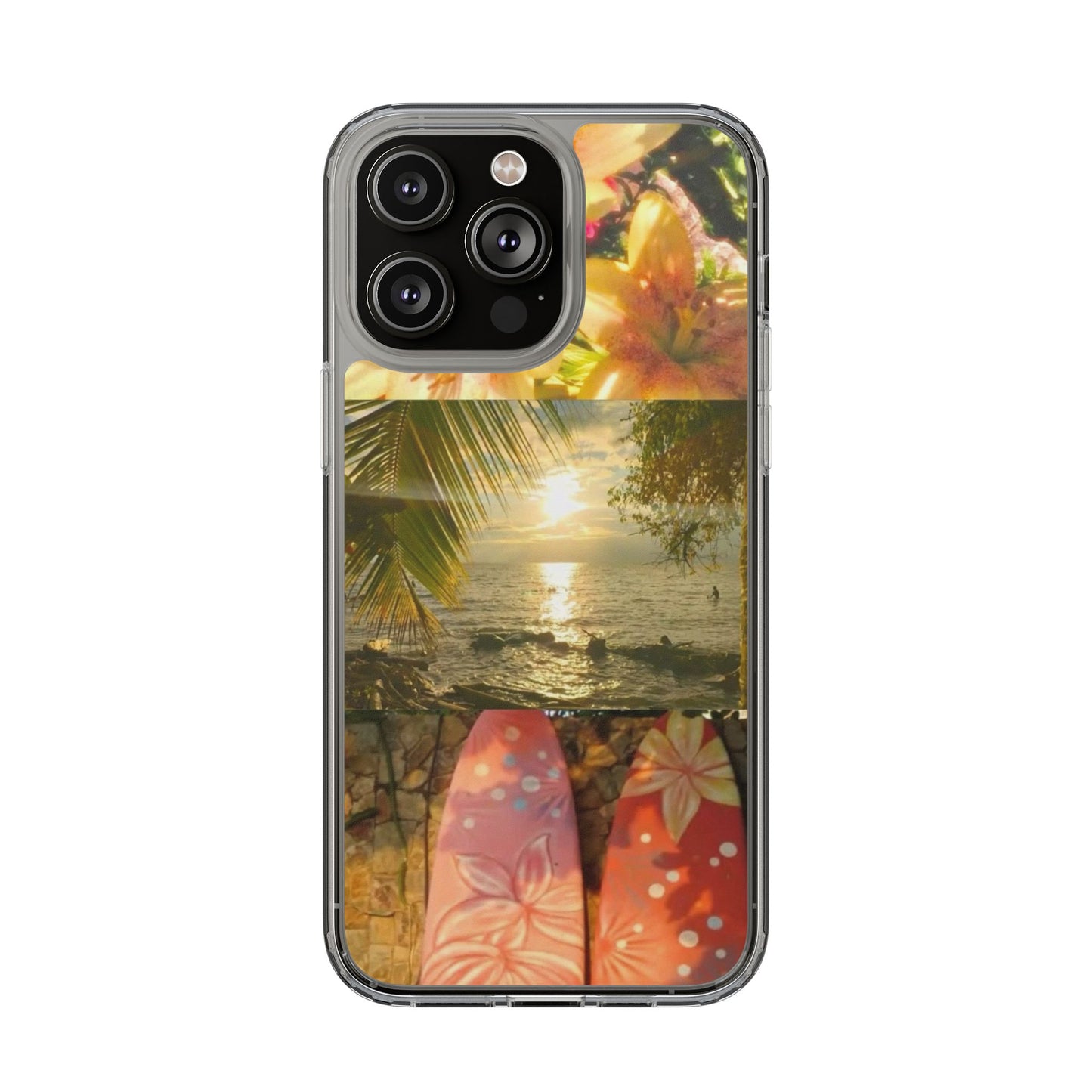 Tropical Sunset Phone Case — Floral Surfboard Clear iPhone Case