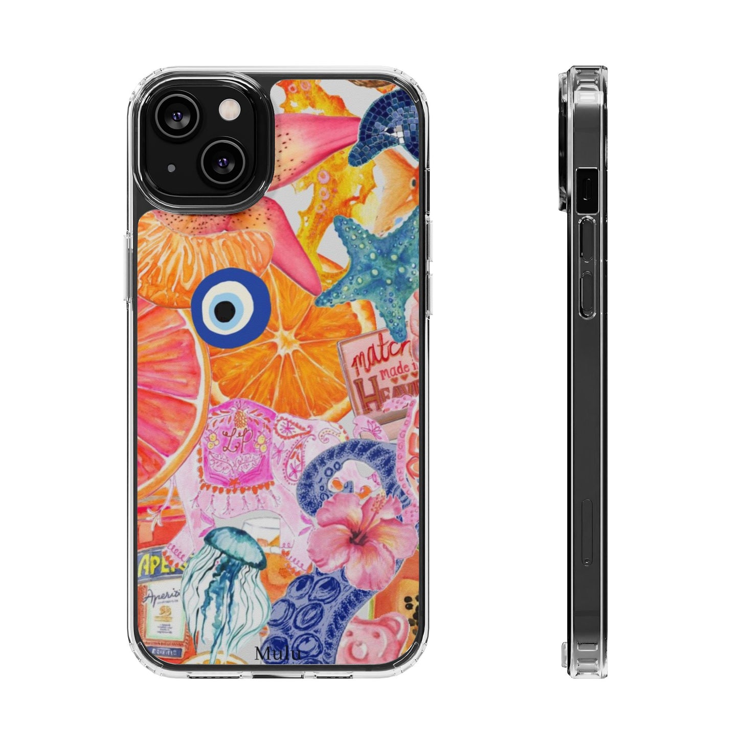 Clear Impact-Resistant Phone Case — Colorful Tropical Collage Design
