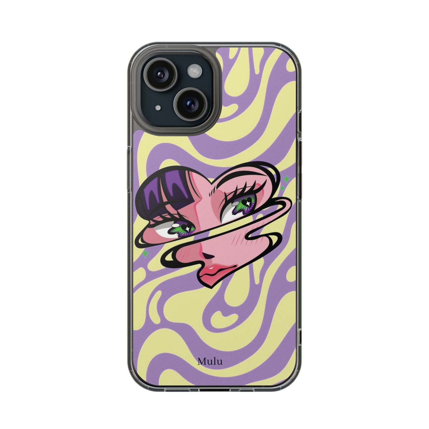 Clear Impact-Resistant Case — Retro Psychedelic Heart Face Design