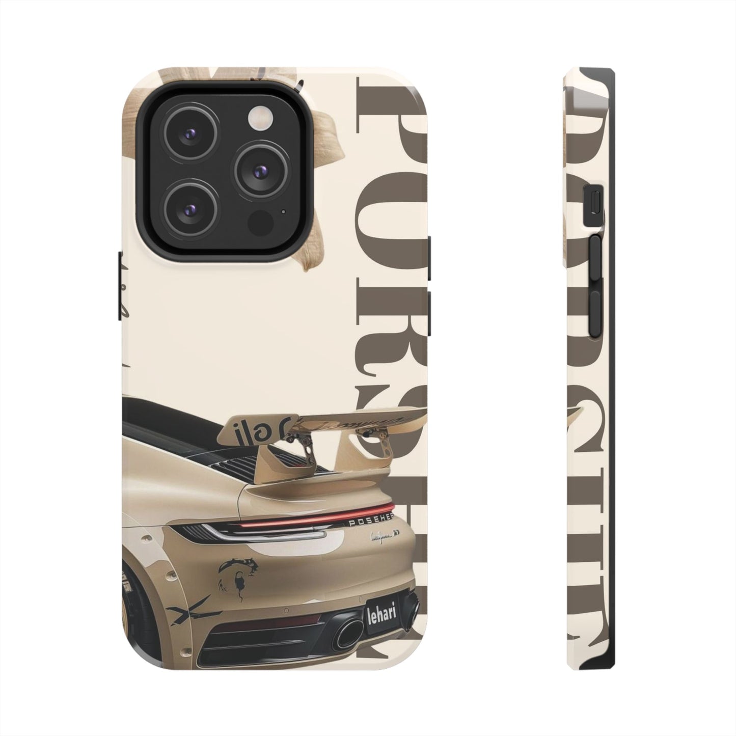 Tough Phone Case — Beige Sports Car Design with 'Tourist' Typography