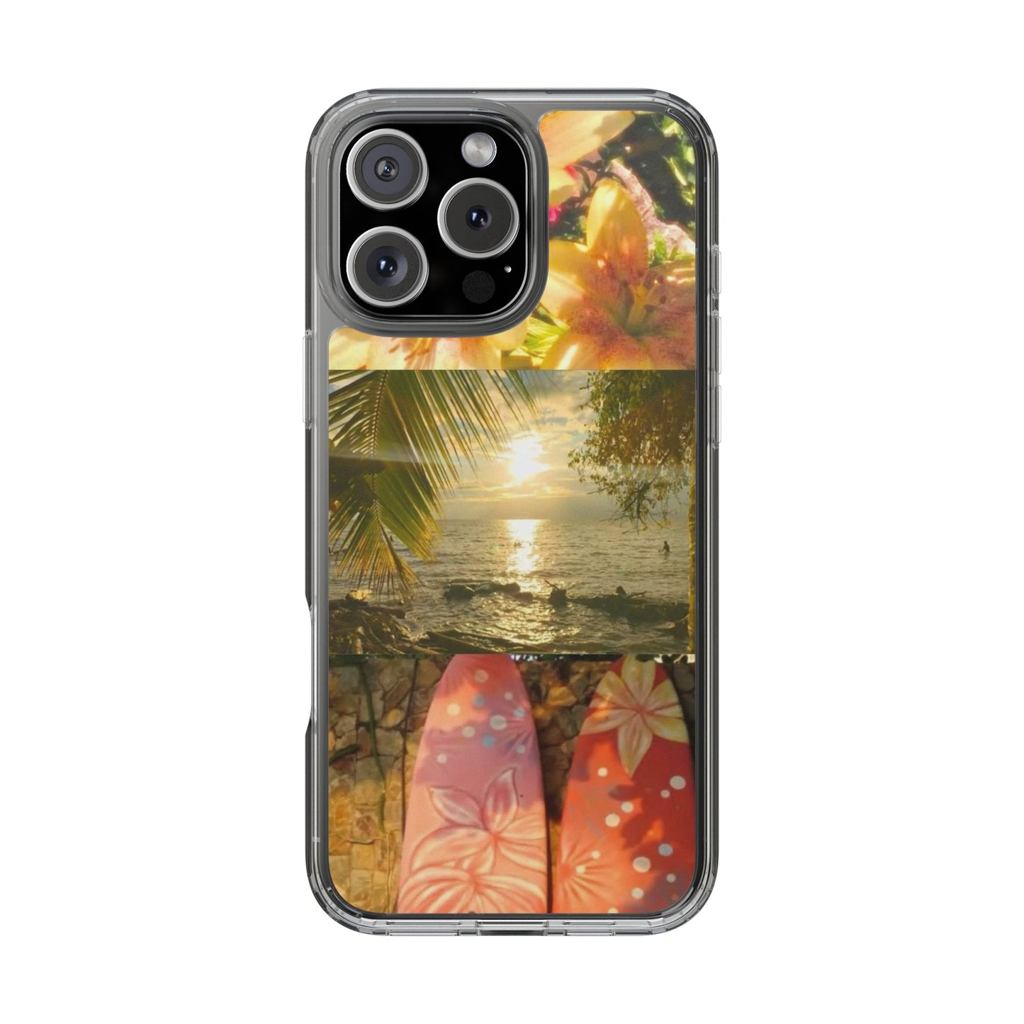 Tropical Sunset Phone Case — Floral Surfboard Clear iPhone Case