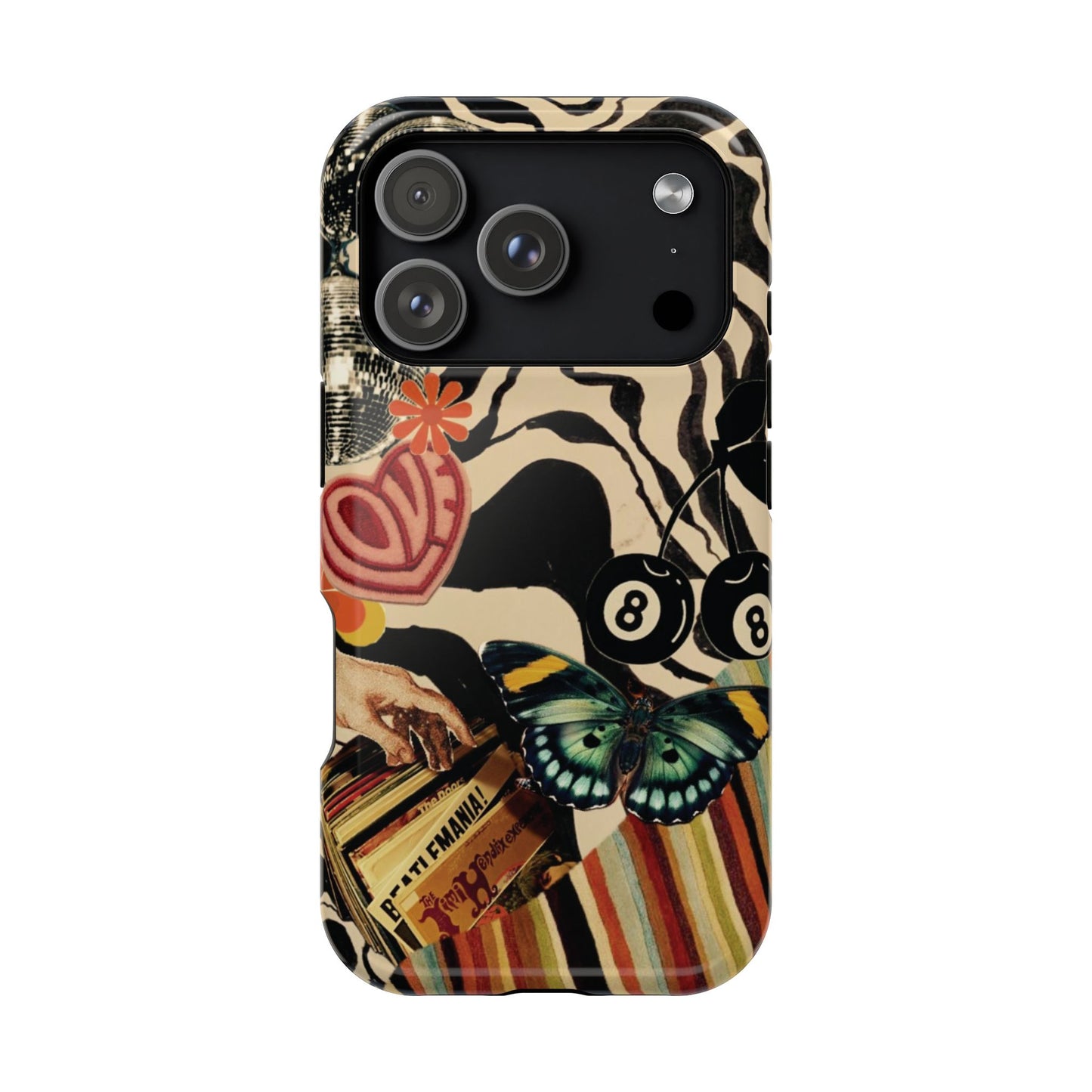 Phone Case — Retro Collage Magnetic Impact-Resistant Case with Butterfly & Zebra Print