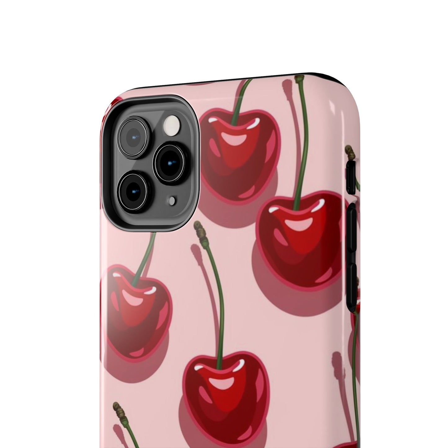 Cherry Pattern Tough Phone Case — Retro Pink Cherry Print Protective Phone Case