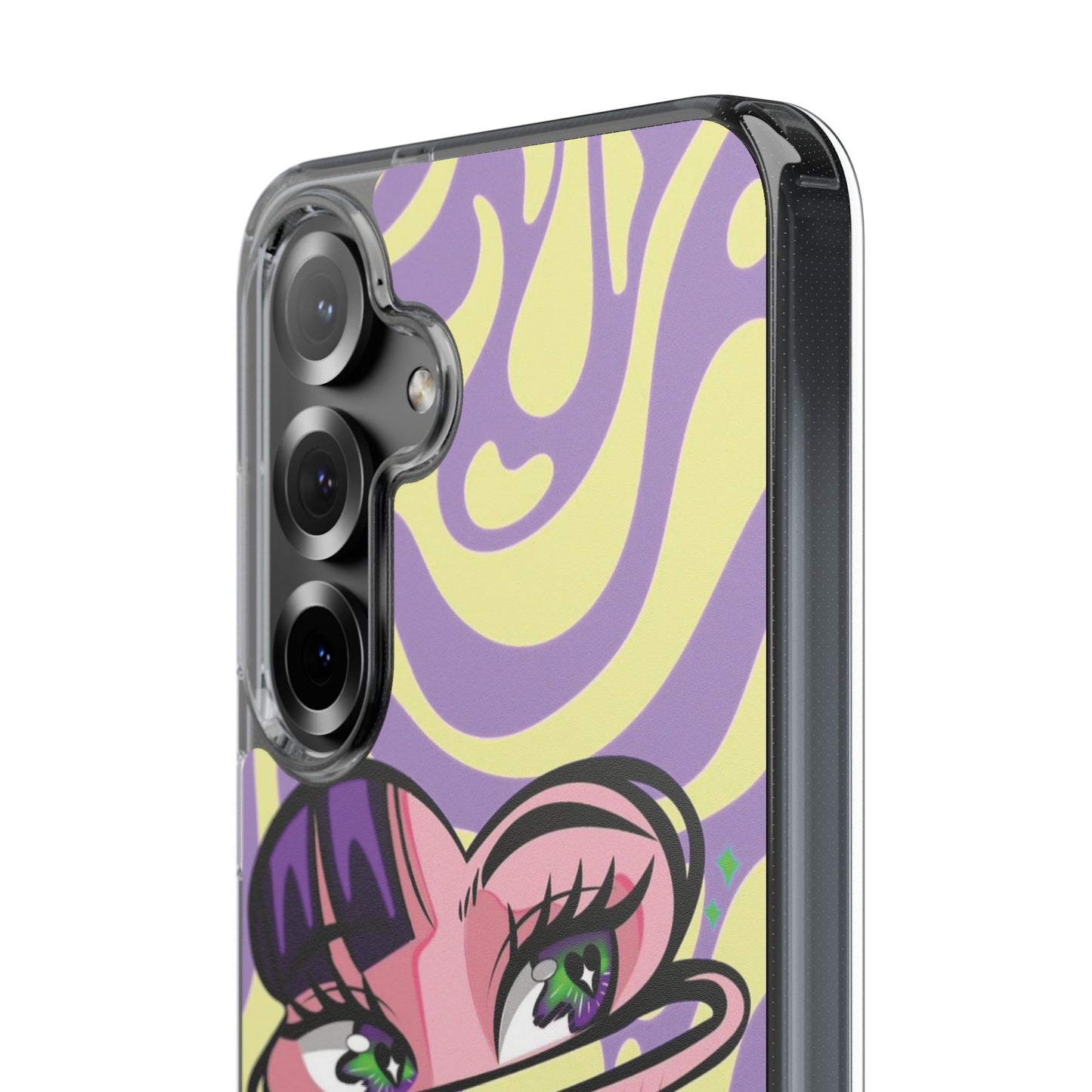 Clear Impact-Resistant Case — Retro Psychedelic Heart Face Design