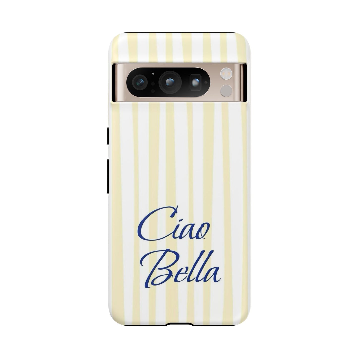 Ciao Bella Phone Case – Striped Elegant Italian Script Protective Cover
