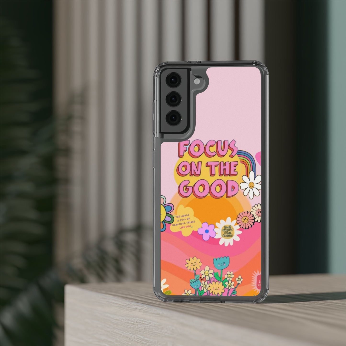 Clear Impact-Resistant Case — "Focus On The Good" Retro Floral Phone Cover