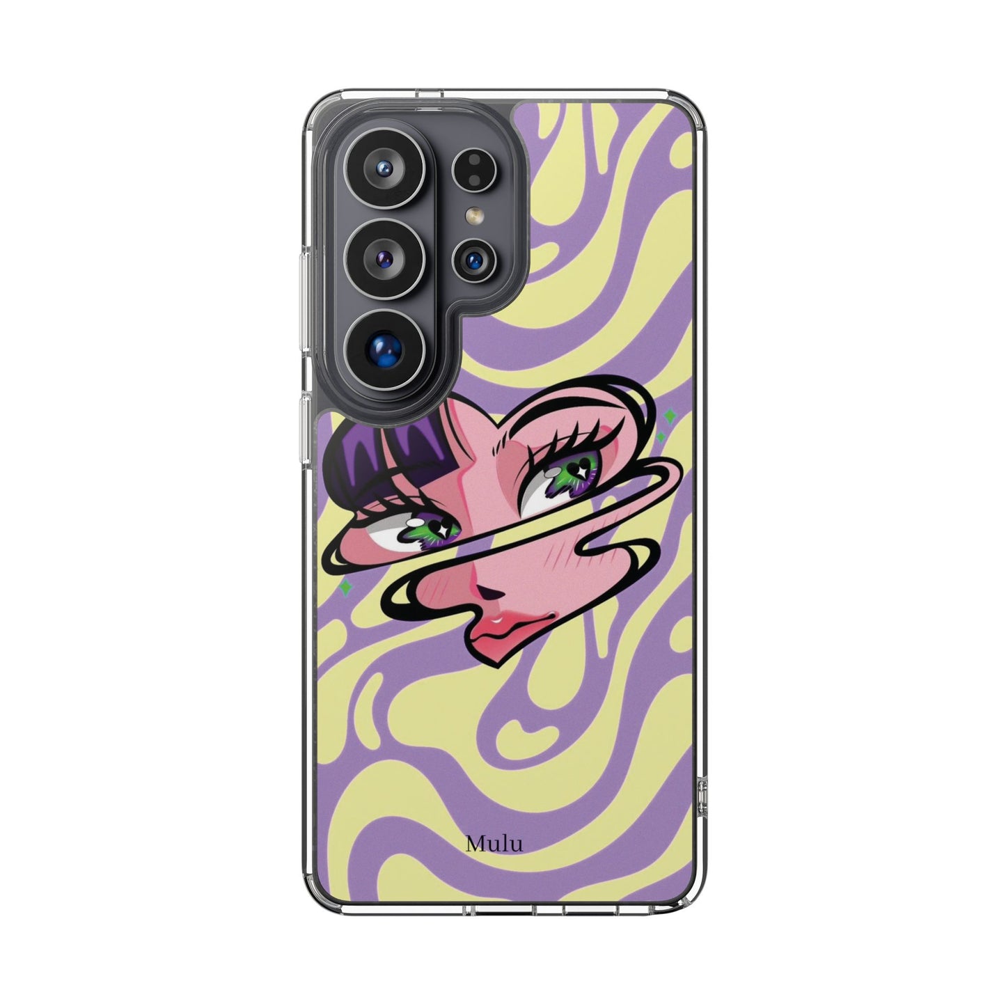 Clear Impact-Resistant Case — Retro Psychedelic Heart Face Design
