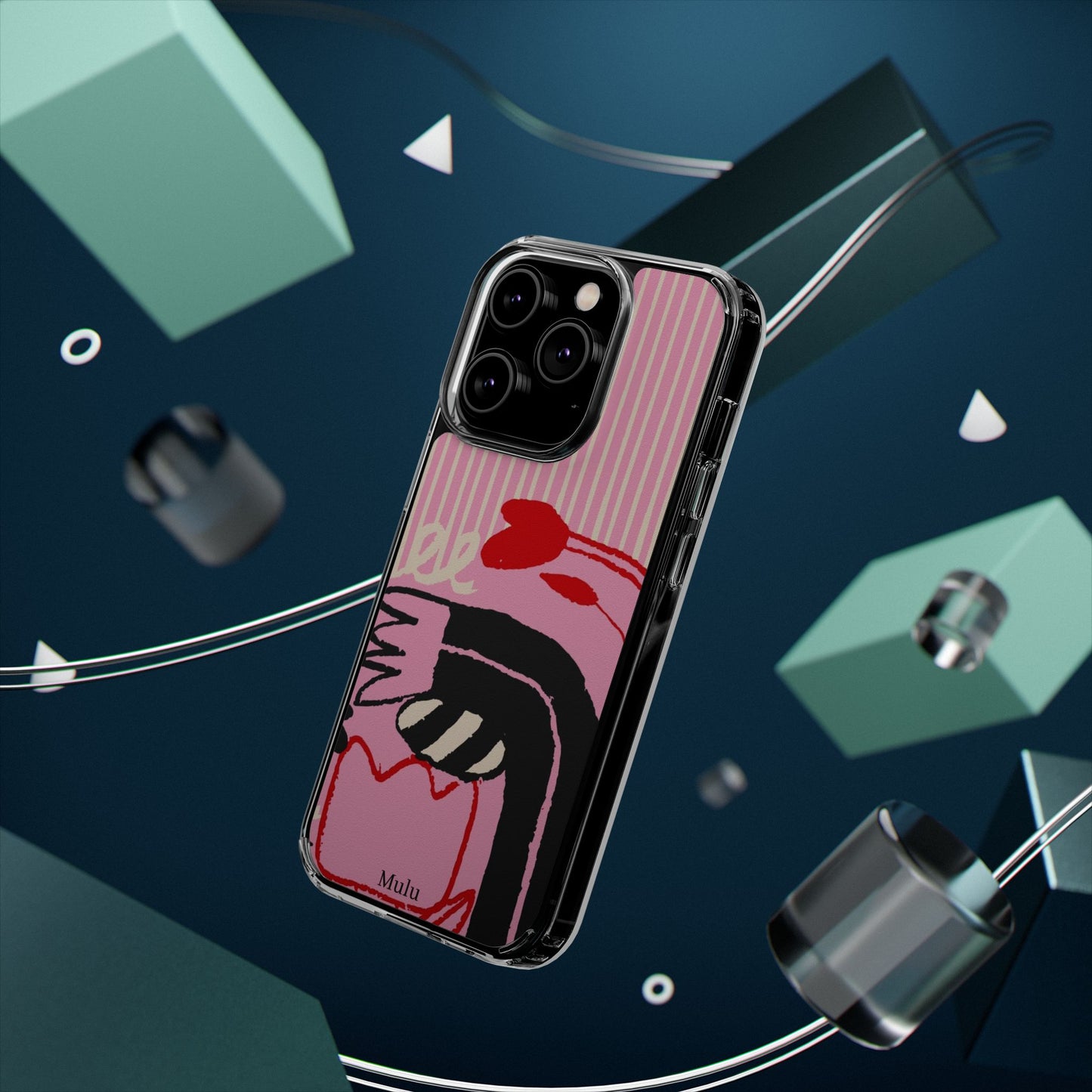 Clear Impact-Resistant Case — Pink Cute Heart Cartoon Design
