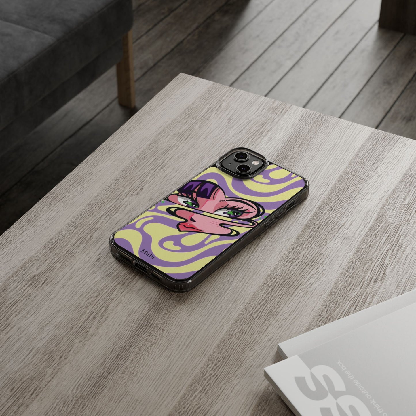 Clear Impact-Resistant Case — Retro Psychedelic Heart Face Design