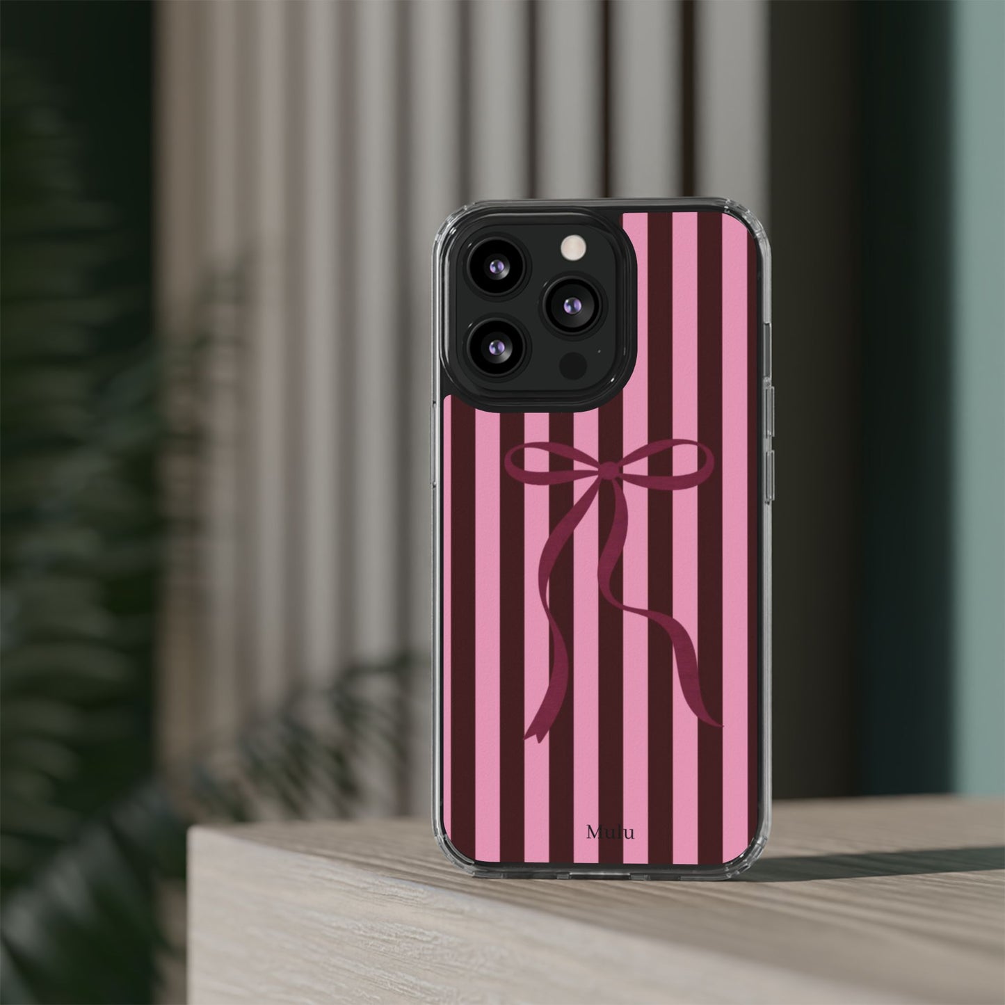 Pink Striped Ribbon Clear Impact-Resistant Phone Case