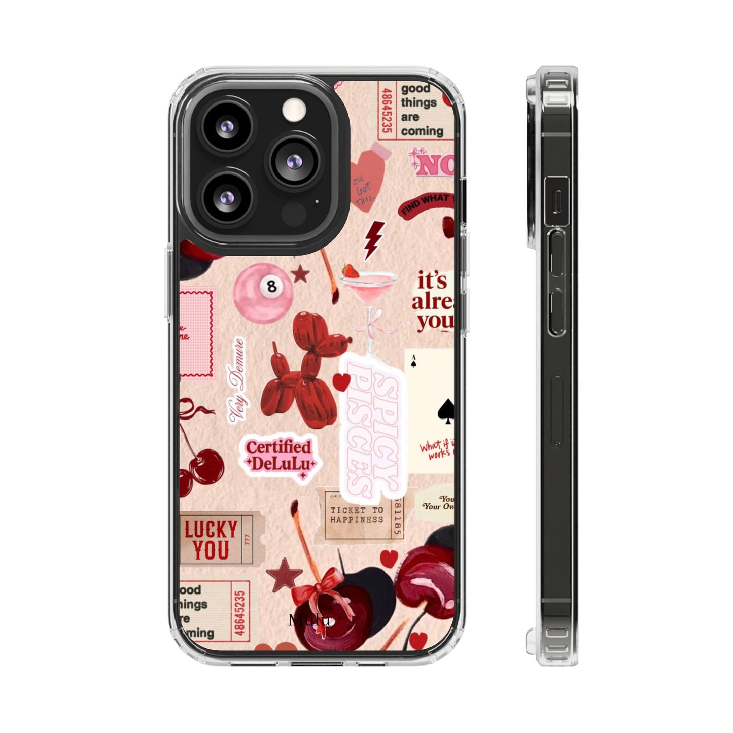 Clear Impact-Resistant Phone Case — Retro Cherry & Sticker Collage