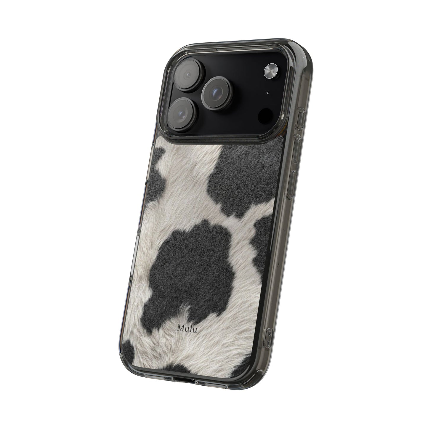 Cow Print Clear Impact Phone Case — Faux Fur Black & White Protection