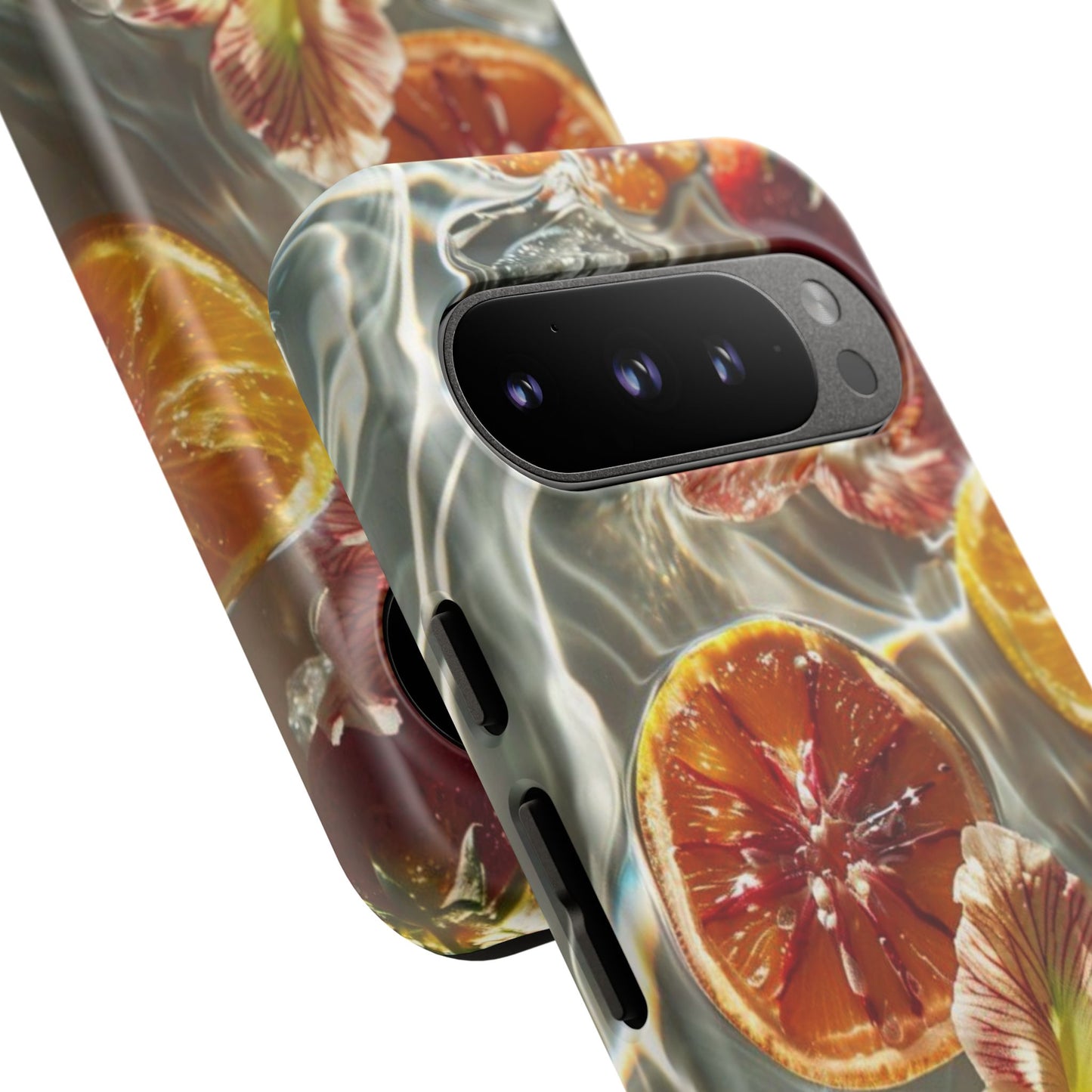 Citrus & Hibiscus Protective Phone Case – Summer Fruit Water Print Tough Case