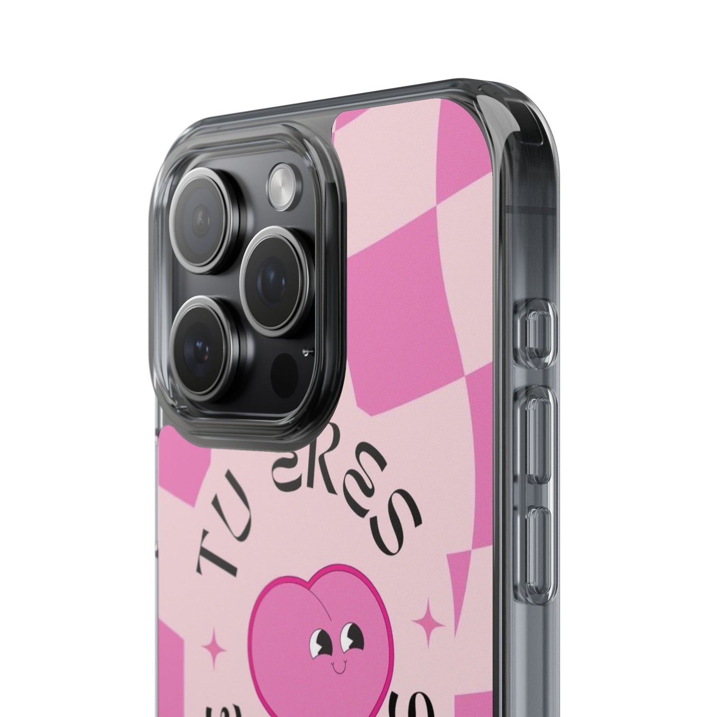 Clear Impact-Resistant Phone Case — Pink Checkerheart “Tu Eres Suficiente” Design