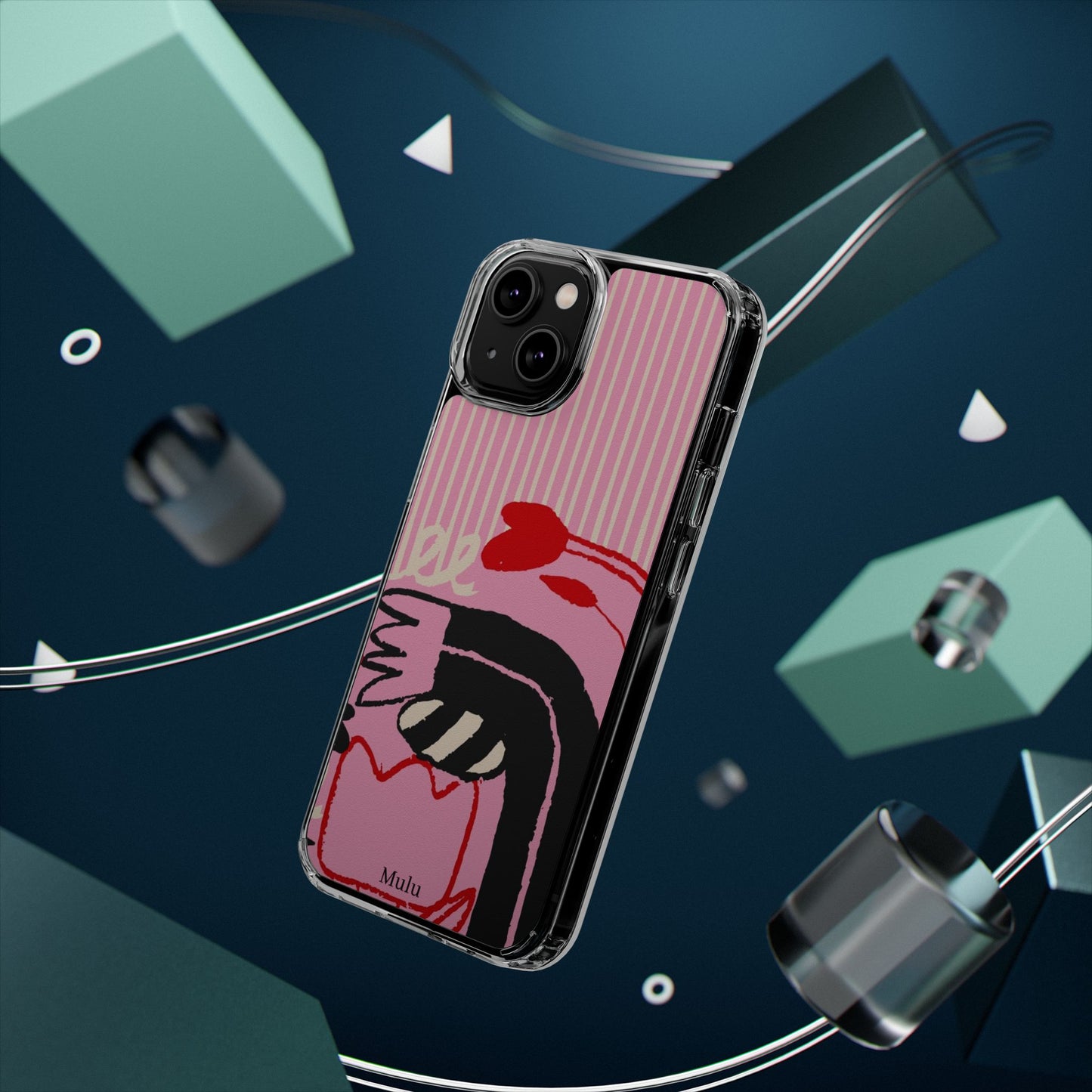 Clear Impact-Resistant Case — Pink Cute Heart Cartoon Design