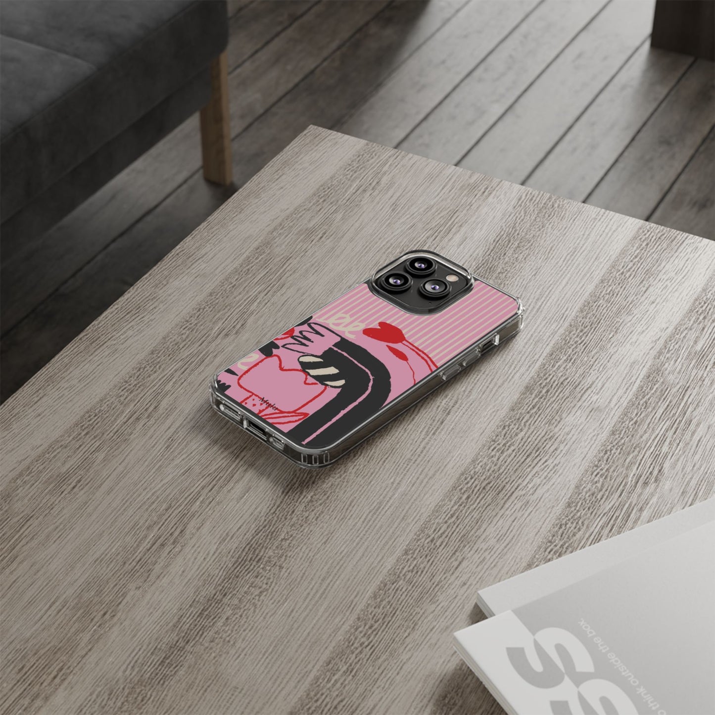 Clear Impact-Resistant Case — Pink Cute Heart Cartoon Design