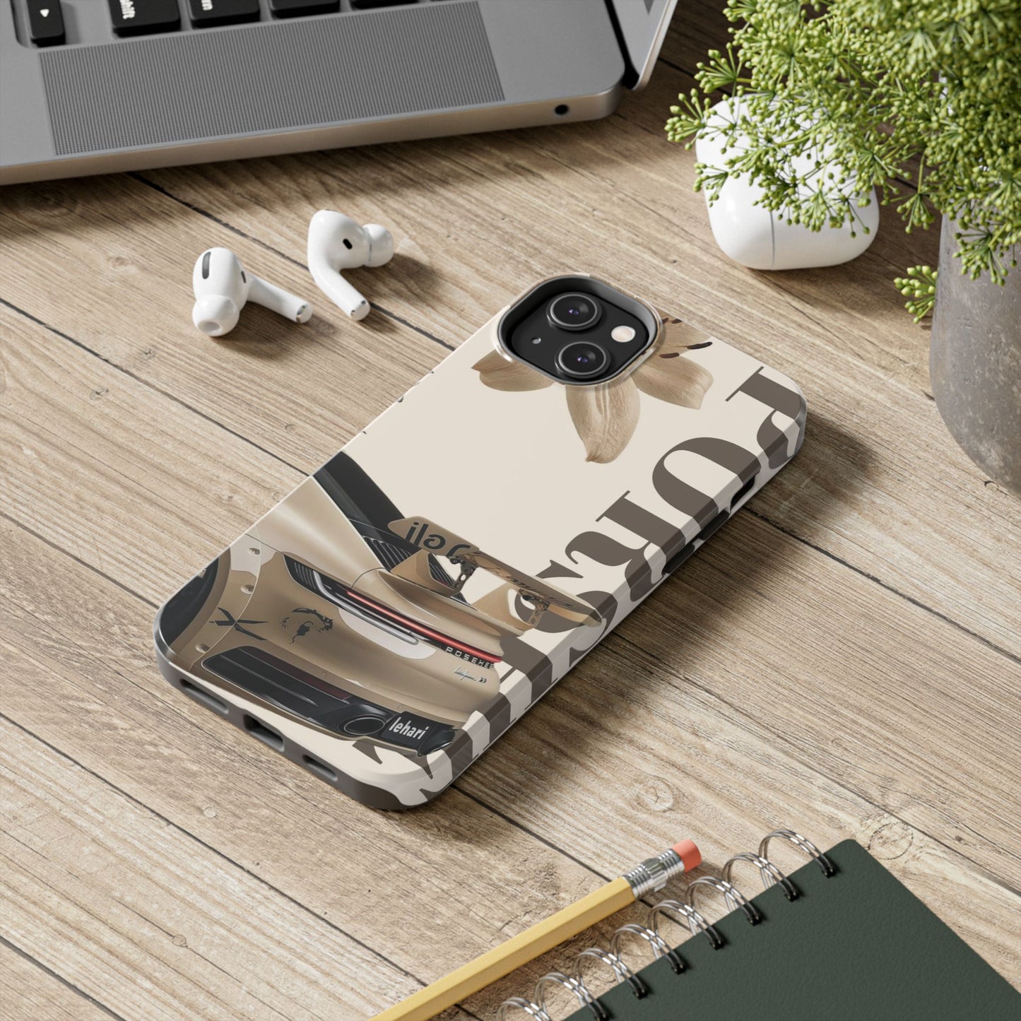 Tough Phone Case — Beige Sports Car Design with 'Tourist' Typography