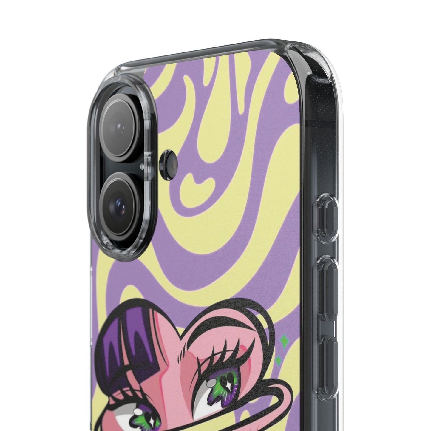 Clear Impact-Resistant Case — Retro Psychedelic Heart Face Design