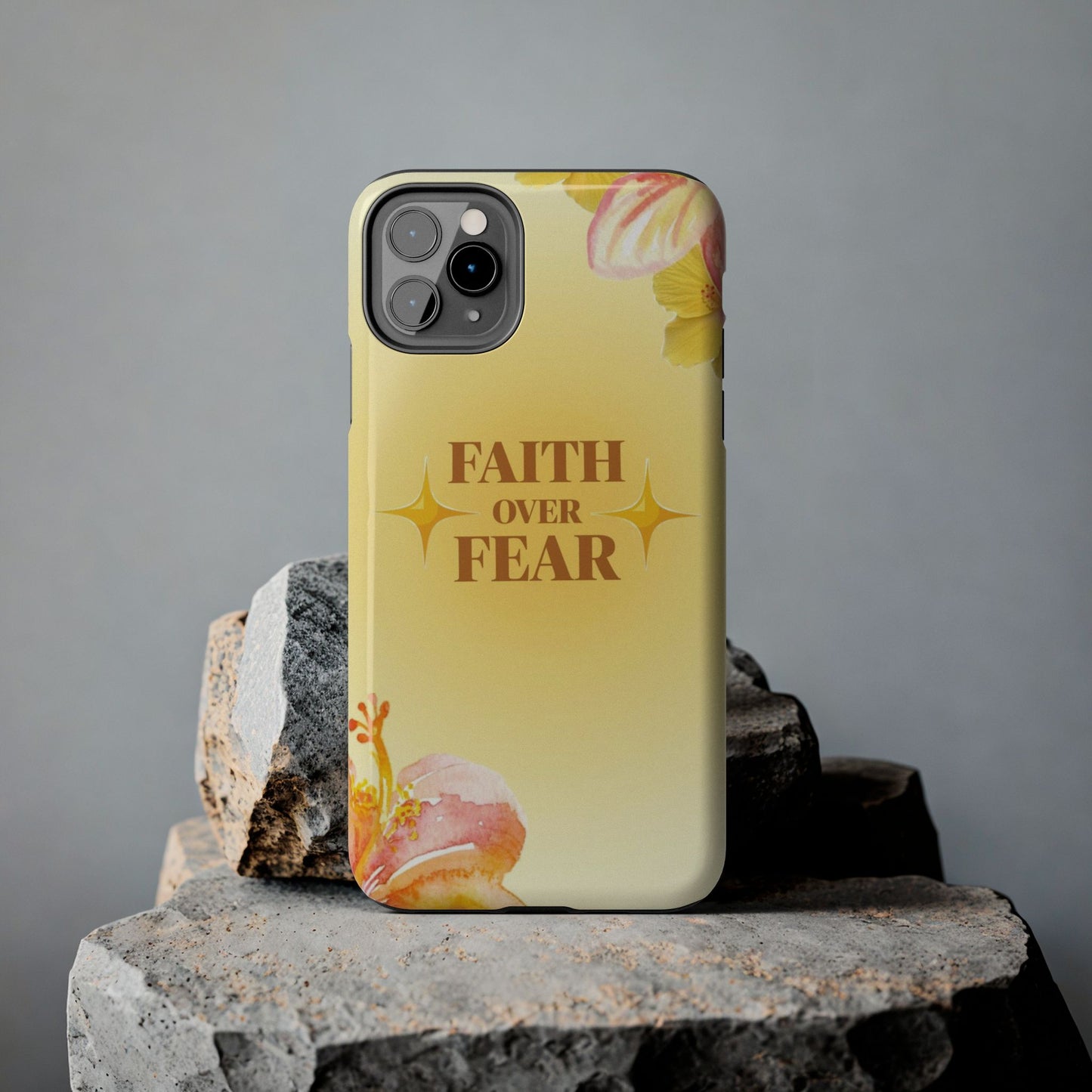 Faith Over Fear Tough Phone Case — Floral Yellow Protective Cover