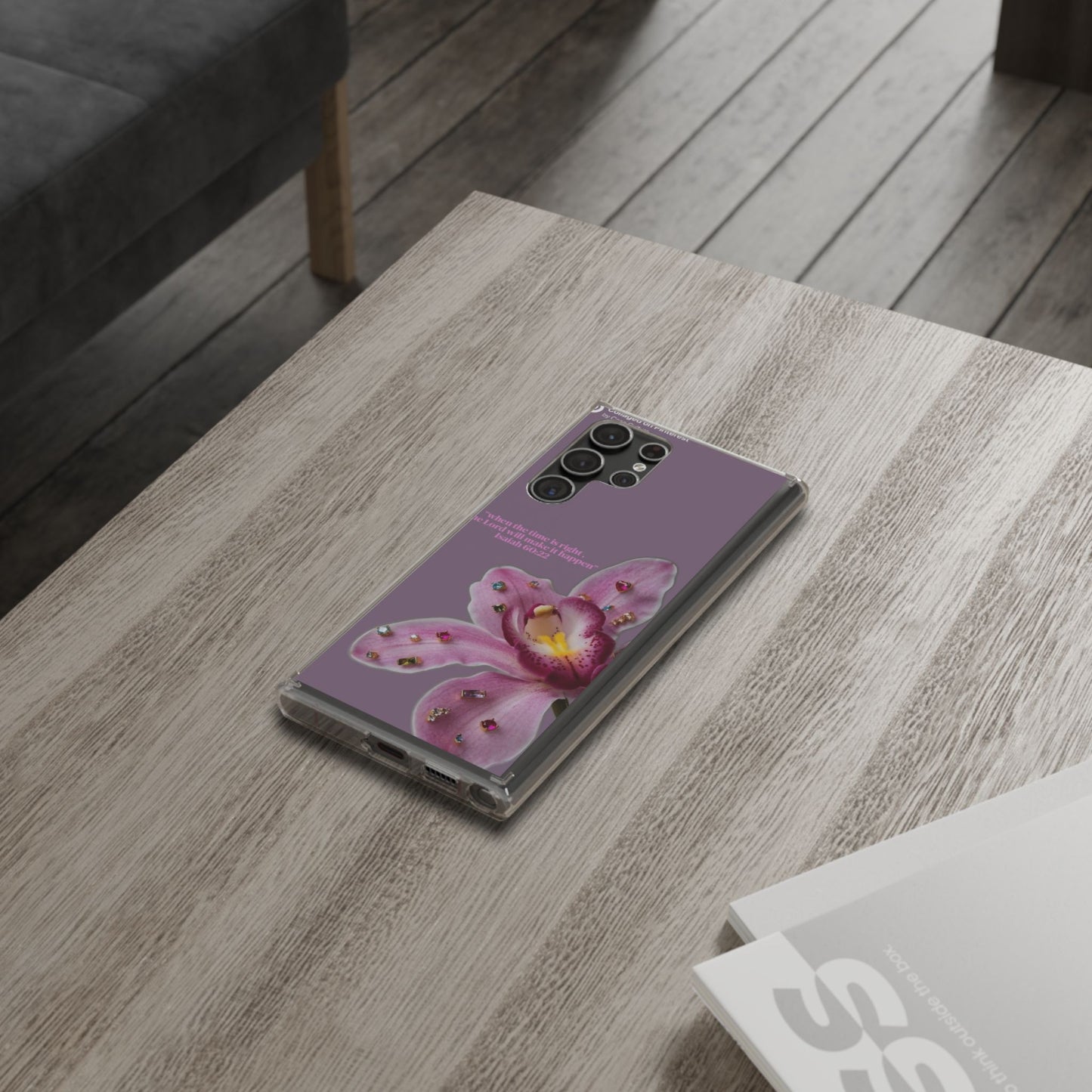 Clear Floral Impact-Resistant Phone Case — "When the time is right" Rose Orchid Design