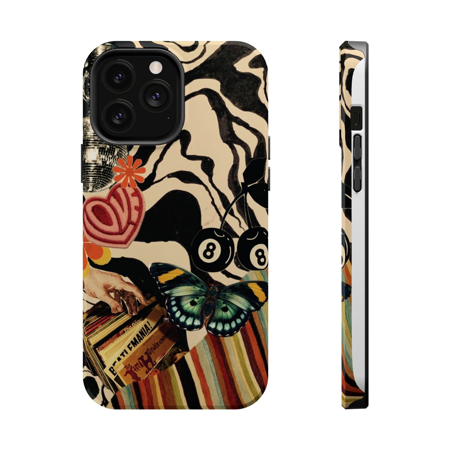 Phone Case — Retro Collage Magnetic Impact-Resistant Case with Butterfly & Zebra Print