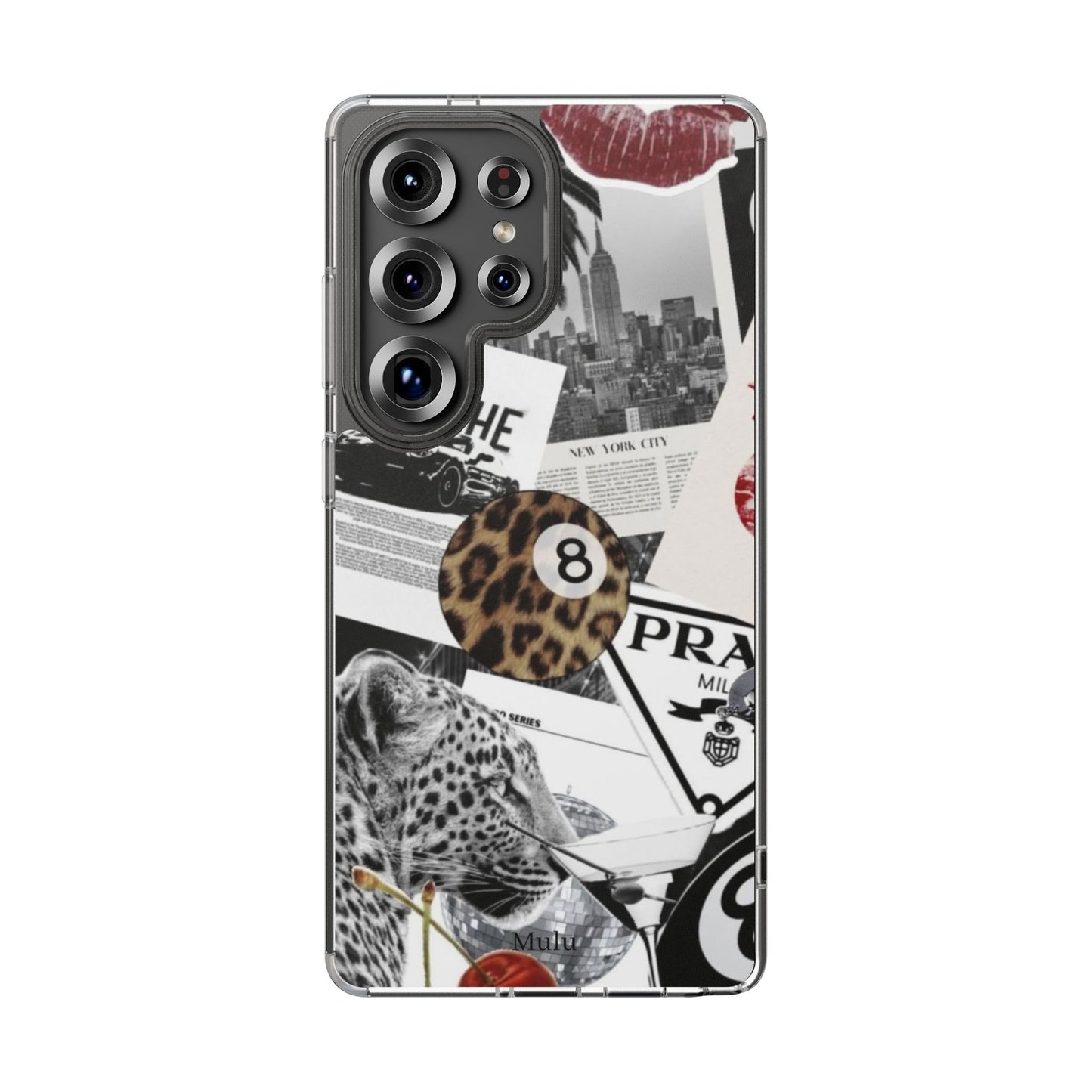 Clear Impact-Resistant Phone Case — Collage Luxury Leopard & Vintage Car Design