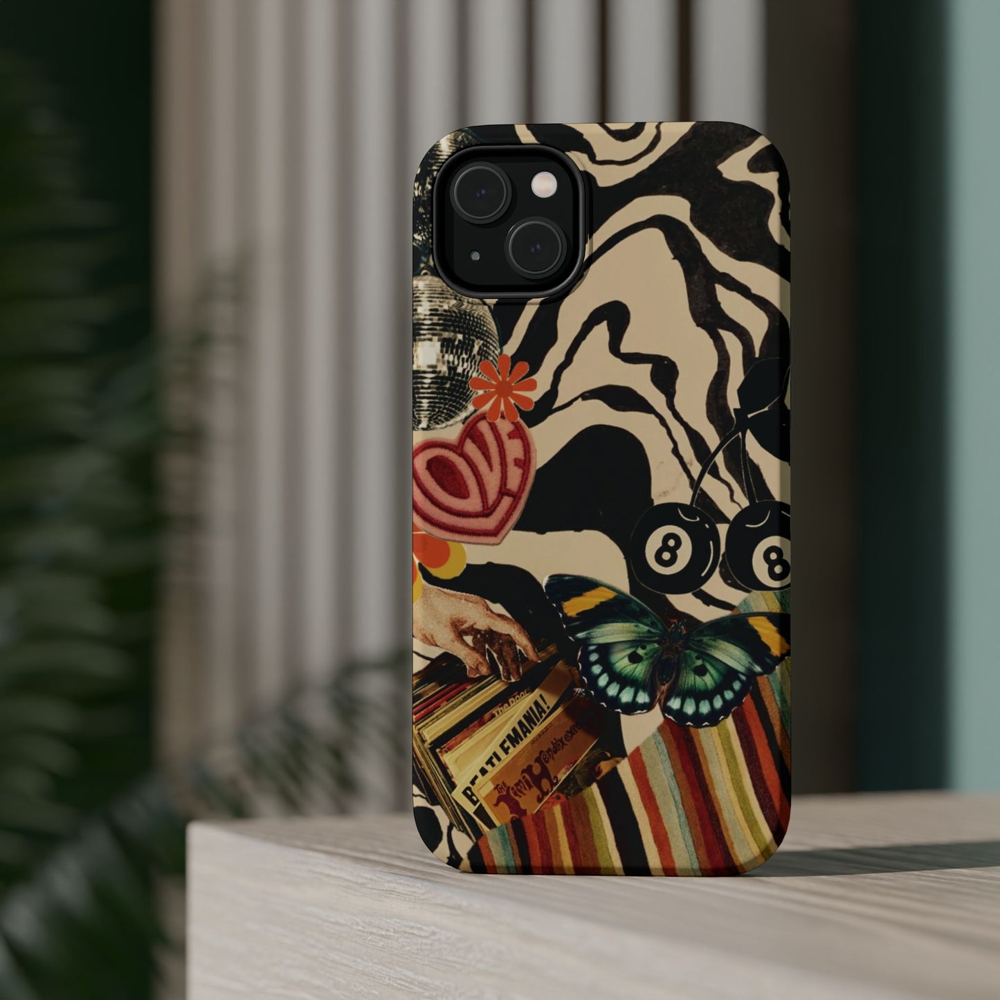 Phone Case — Retro Collage Magnetic Impact-Resistant Case with Butterfly & Zebra Print