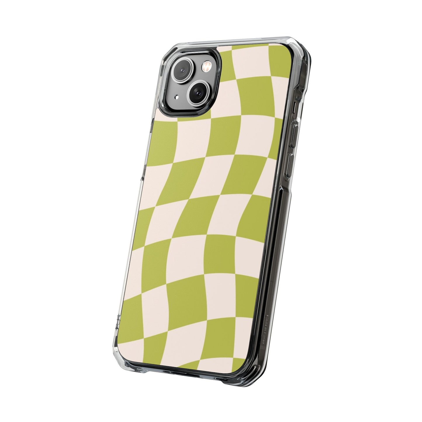 Clear Magnetic Phone Case — Olive Retro Check Pattern