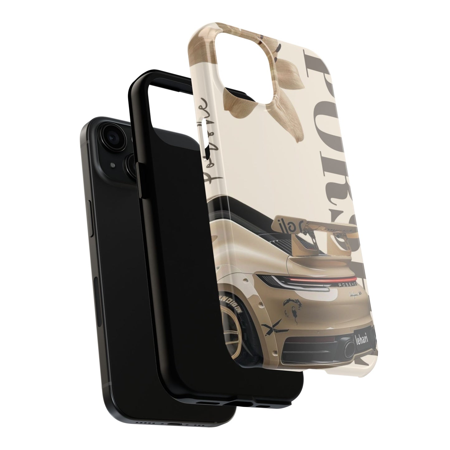 Tough Phone Case — Beige Sports Car Design with 'Tourist' Typography