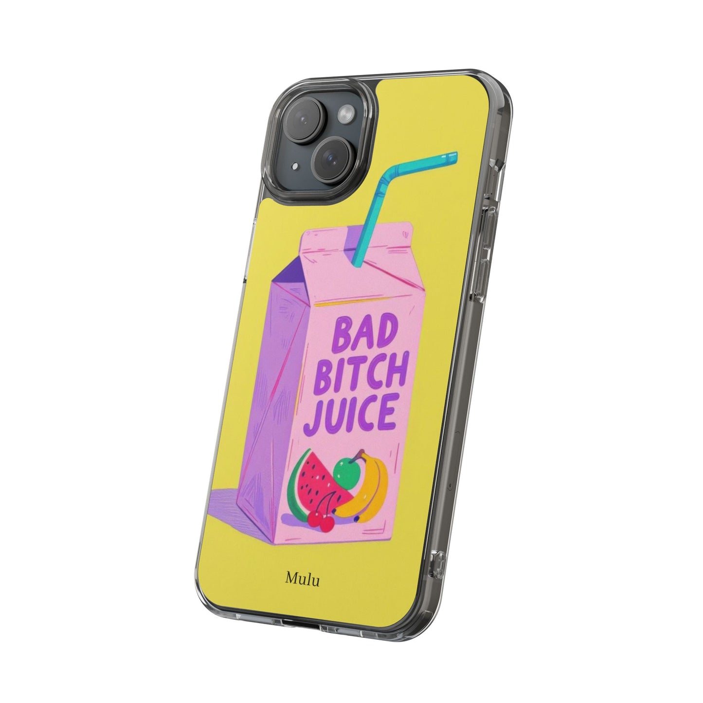 Clear Impact-Resistant Phone Case — "Bad Bitch Juice" Cartoon Juice Box Design