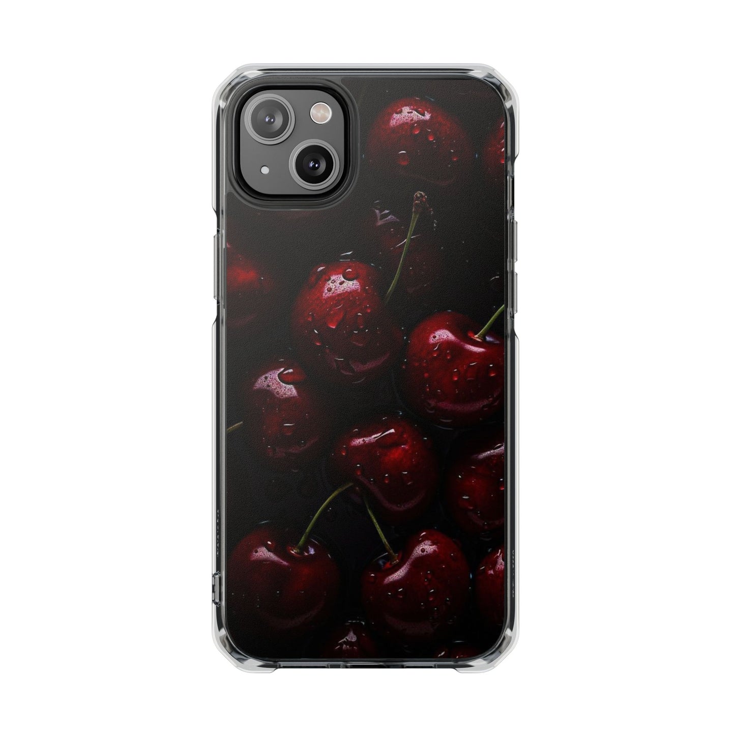 Cherry Pattern Clear Magnetic Phone Case — Dark Red Fruit Design