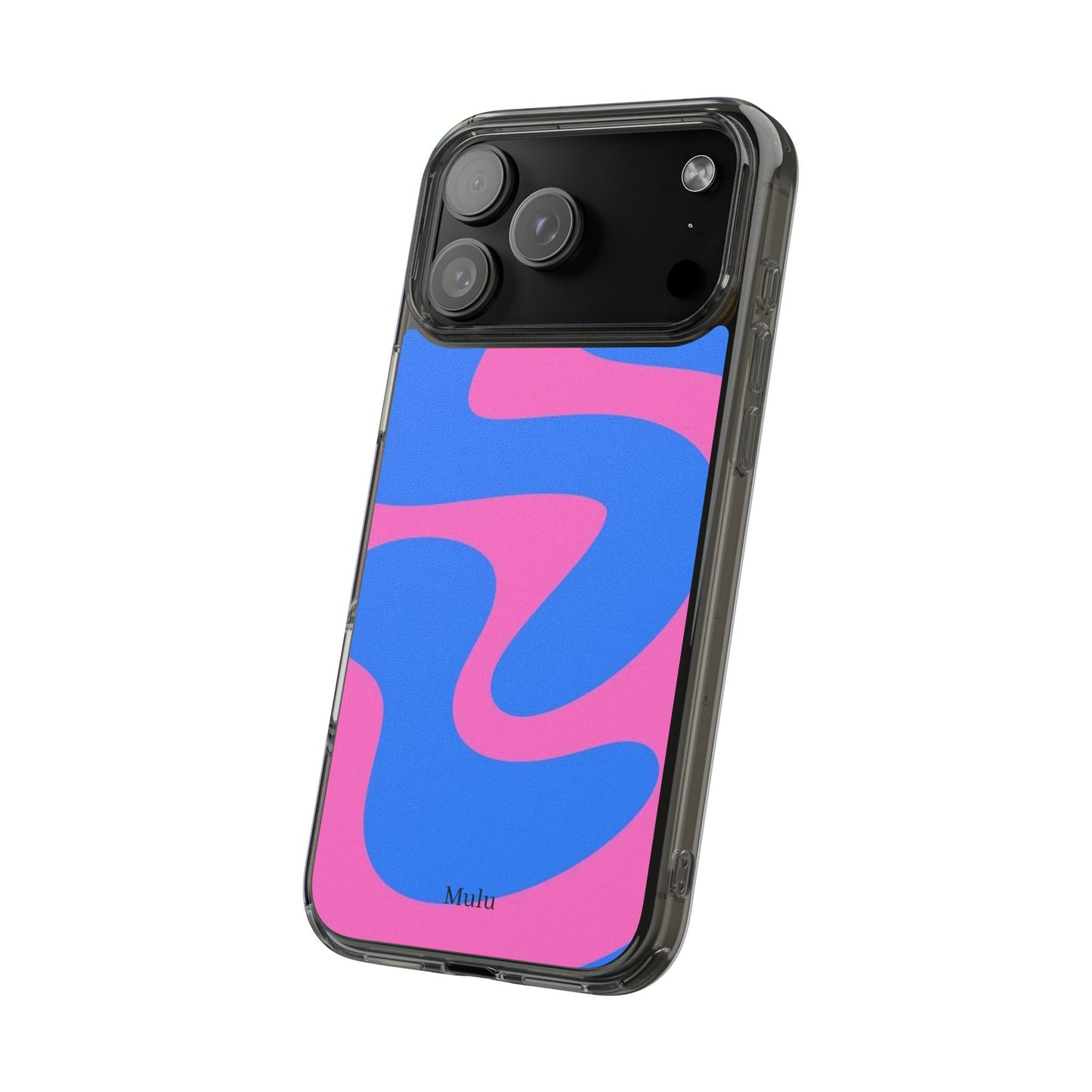 Clear Impact-Resistant Phone Case — Retro Blue & Pink Abstract Swirl
