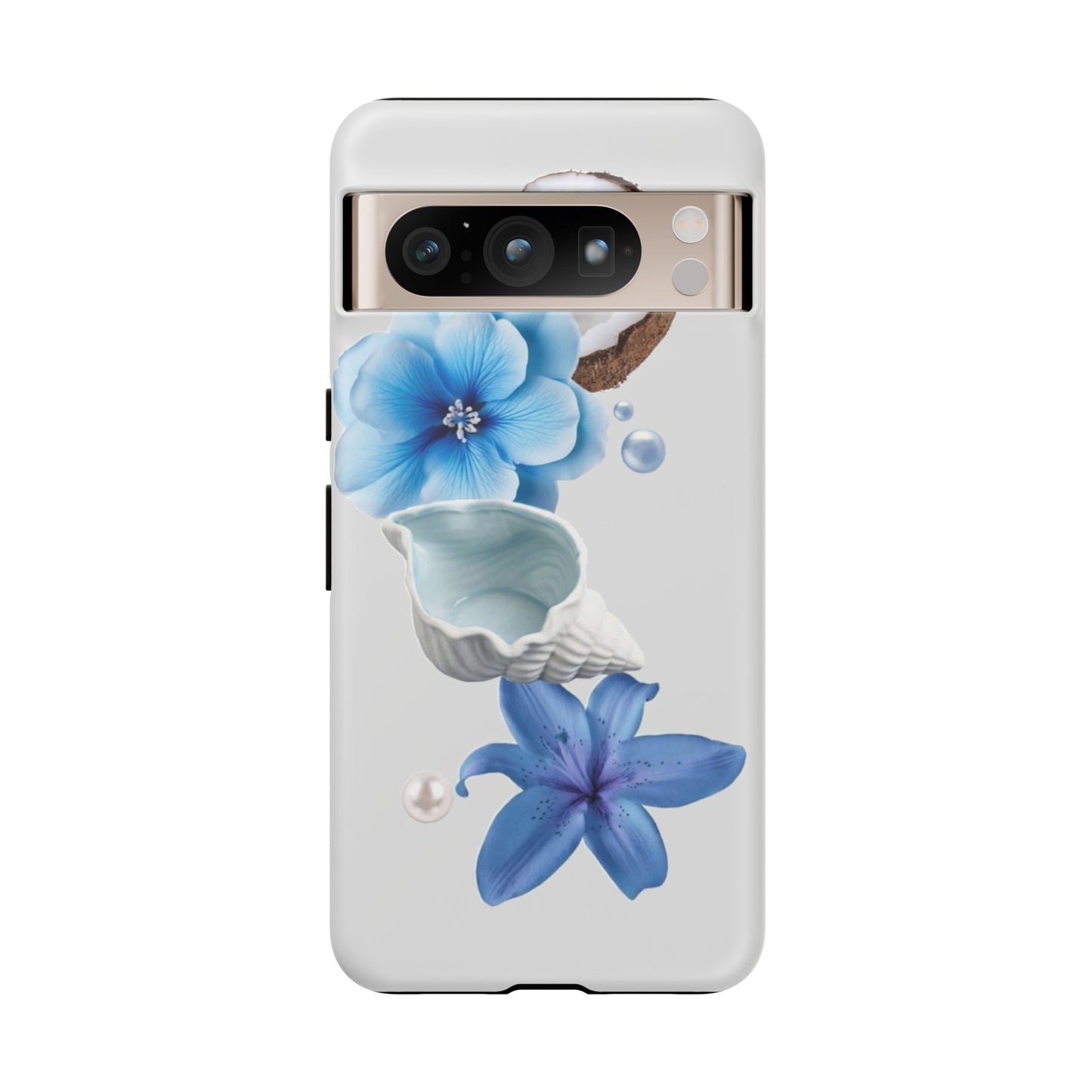 Tropical Blue Floral Phone Case — Coconut, Shell & Starfish Design