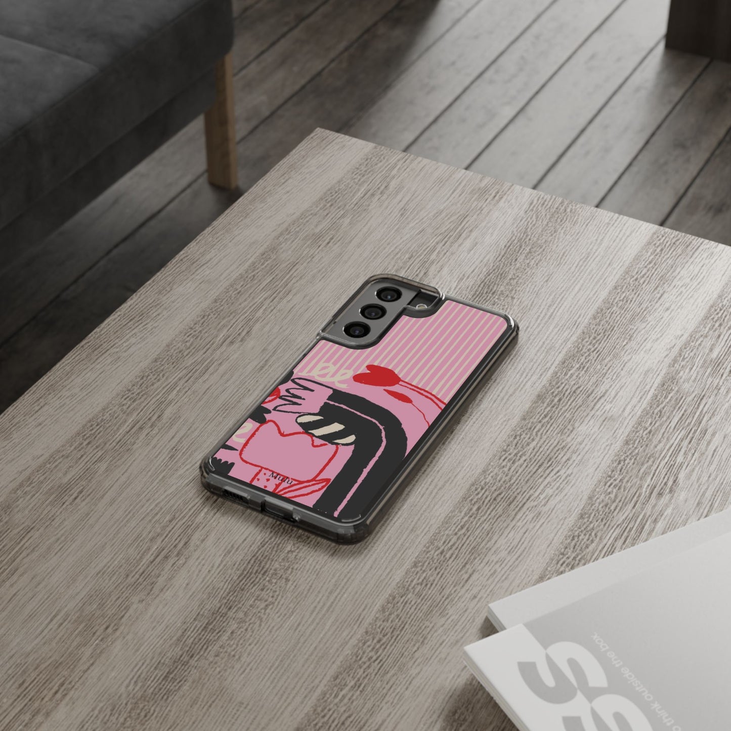 Clear Impact-Resistant Case — Pink Cute Heart Cartoon Design