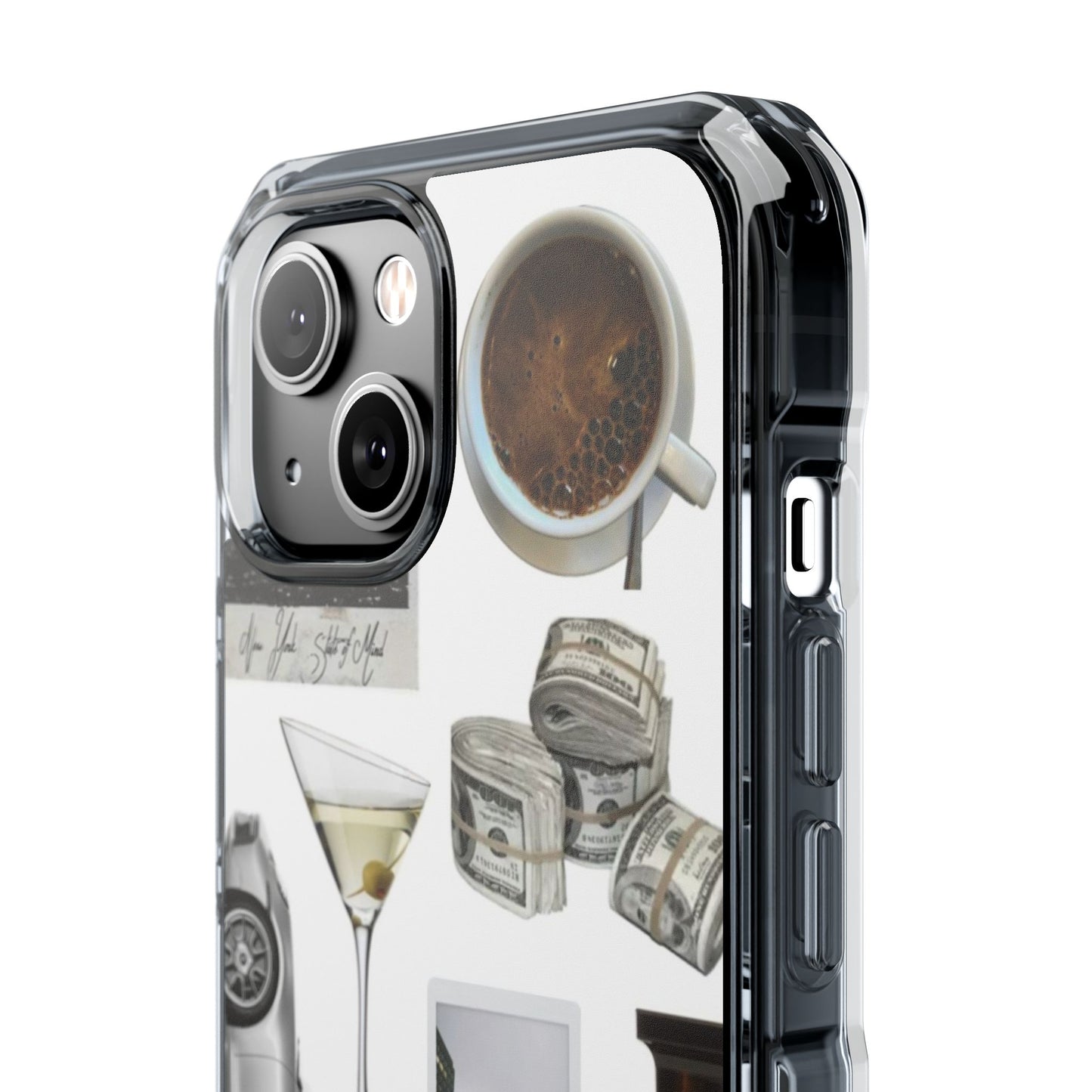 Clear Impact Phone Case — Luxe Collage (Leopard, Martini, Coffee & Vintage Car)