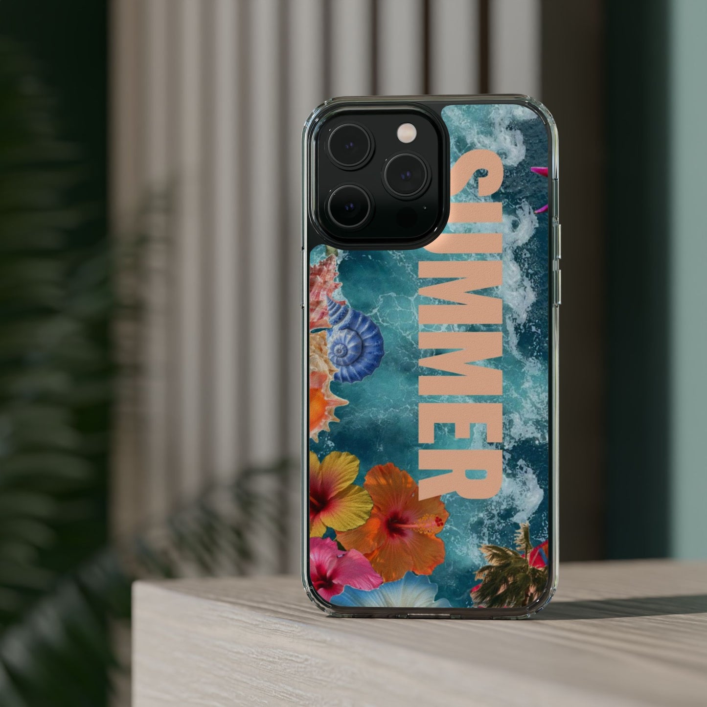 Summer Floral Clear Impact Phone Case — "SUMMER" Tropical Hibiscus Design
