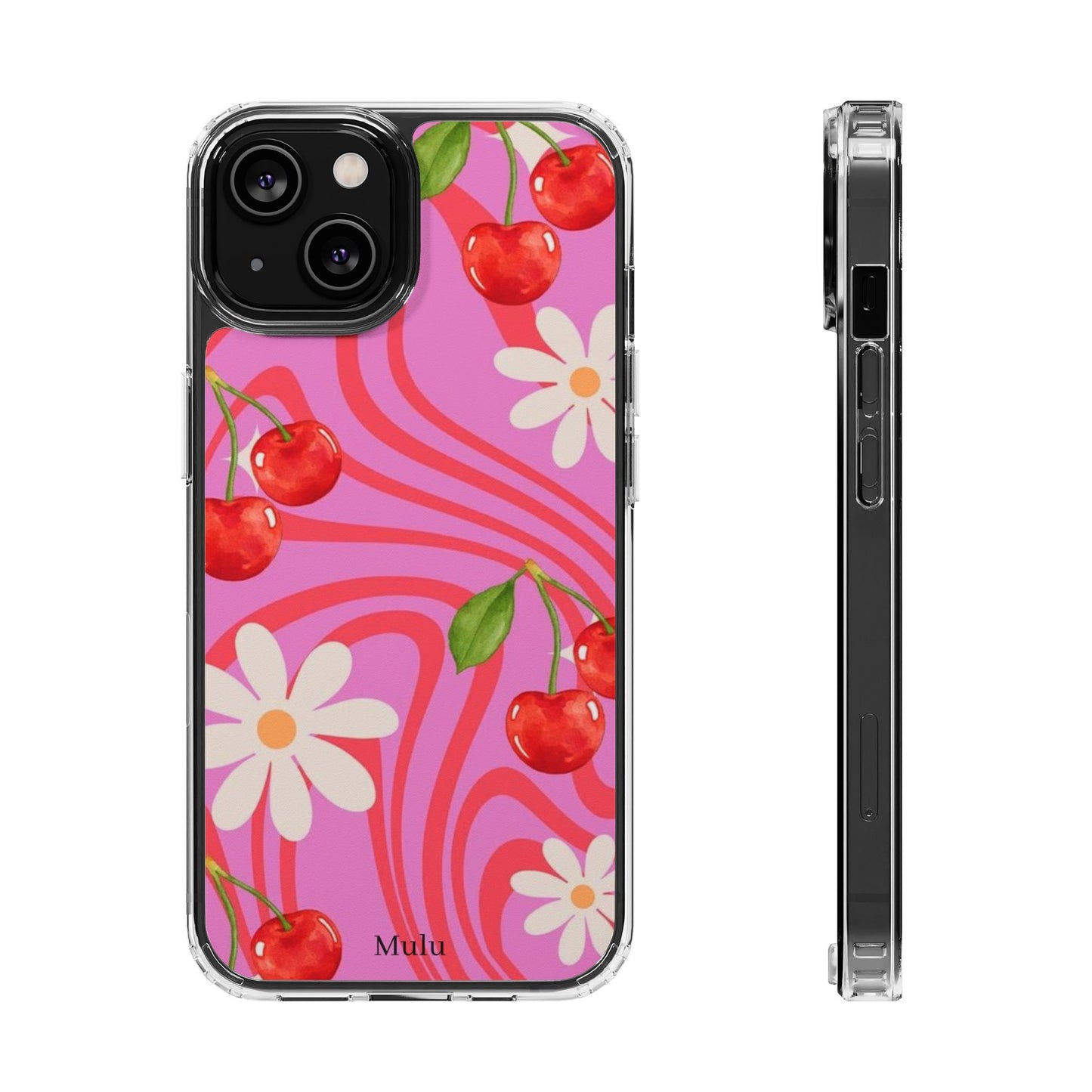 Clear Impact Phone Case — Retro Cherry & Daisy Floral Design