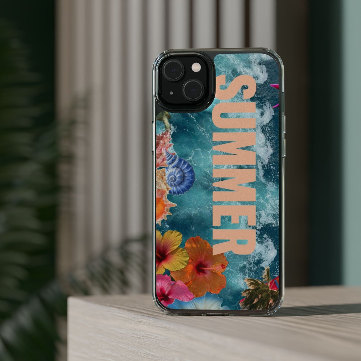 Summer Floral Clear Impact Phone Case — "SUMMER" Tropical Hibiscus Design